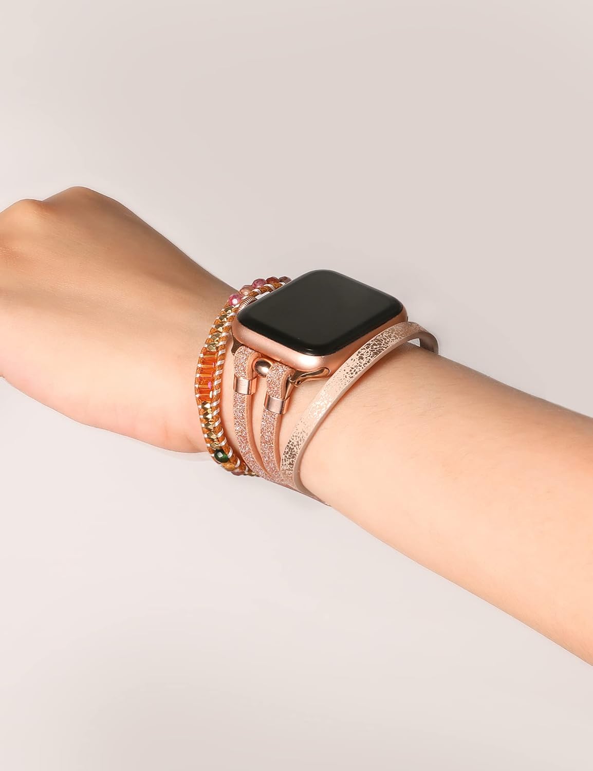 TOYOUTHS Compatible con Apple Watch Band – Pulsera bohemia de cuero con cuentas multihebra para iWatch Ultra 12 (1.732 pulgadas), Series 987 (1.614