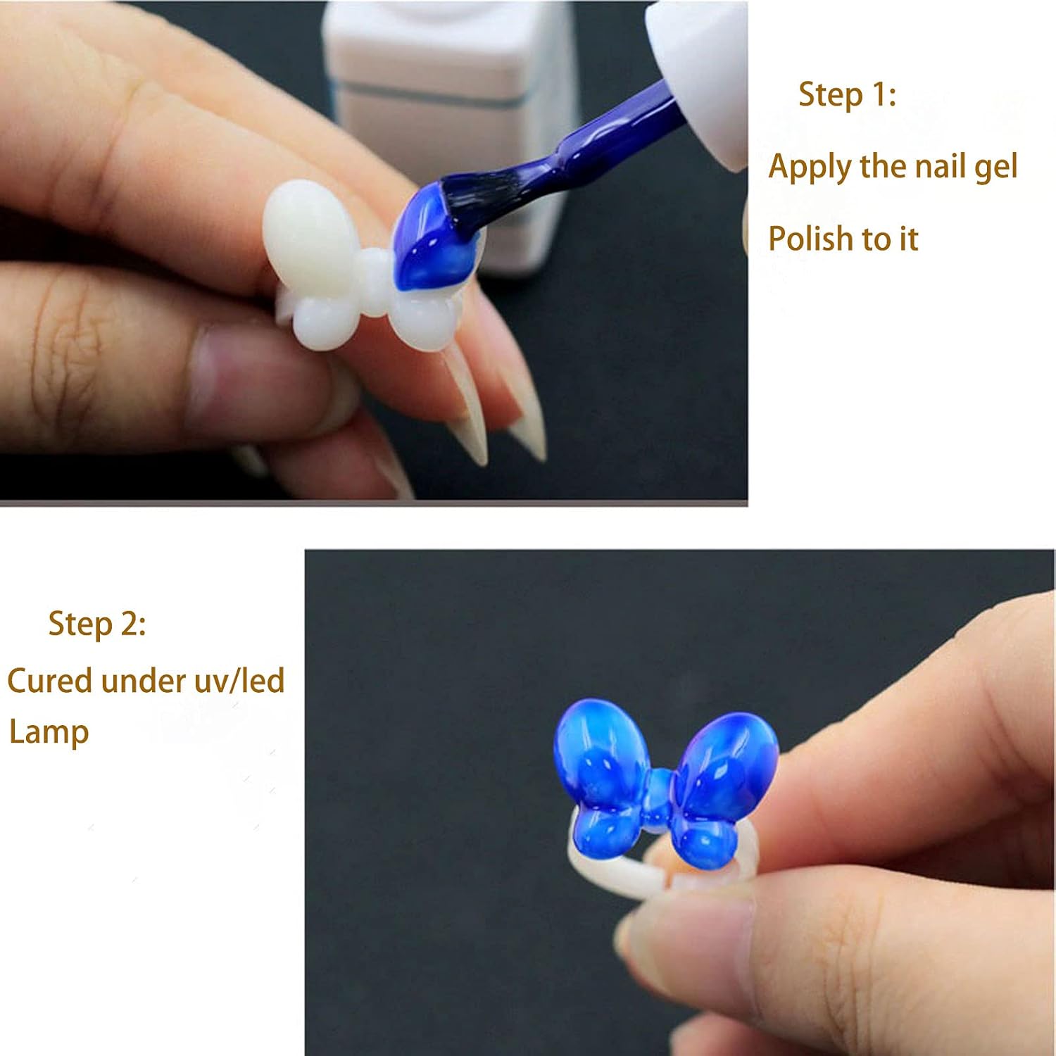 100 unidades de barras de uñas de gel, punta de manicura de mariposa para arte de uñas, herramienta de visualización de color (mariposa de color