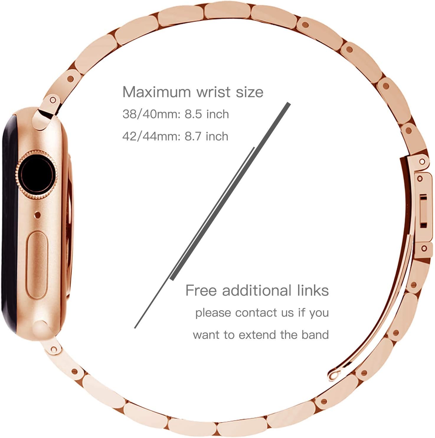 YGTIECS – Correa de acero inoxidable compatible con Apple Watch (1.496in, 1.575in, 1.654in, 1.732in, banda de acero inoxidable, para series 654321SE)