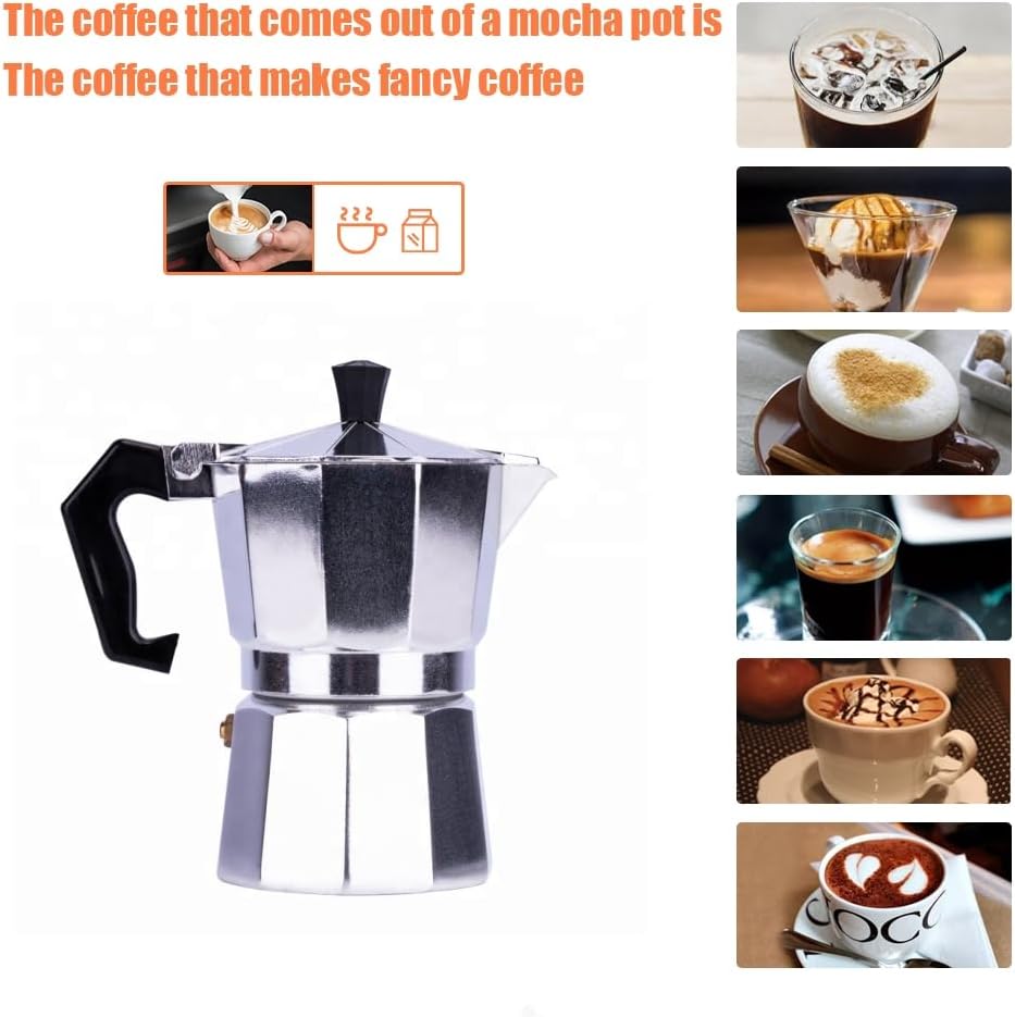 Classic Moka Pot 6 tazas 9 onzas, cafetera espresso de aluminio plateado, cafetera cubana, greca, hace un delicioso café fácilmente en casa