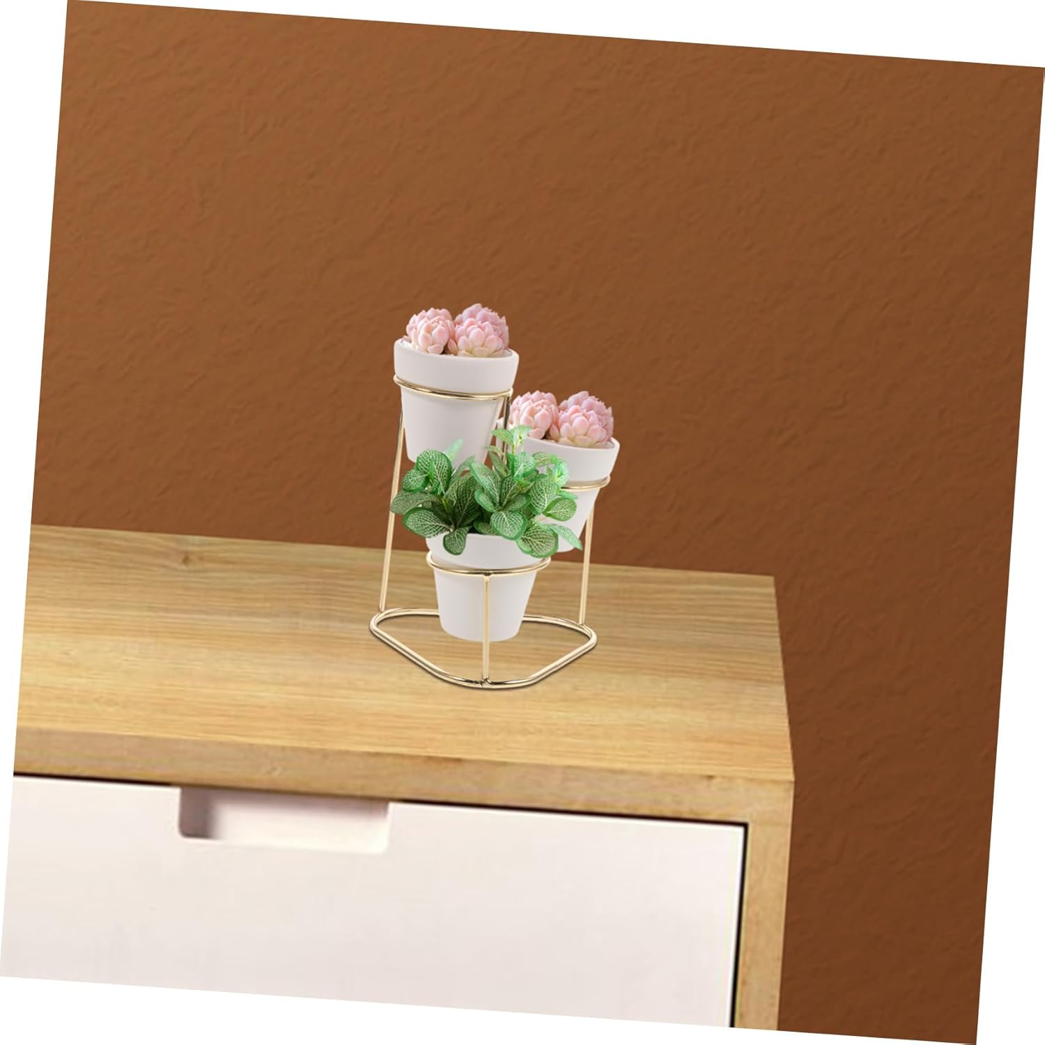 Yardwe 2 juegos de soporte para macetas de metal para plantas, maceta pequeña de cerámica, maceta, maceta, estante para maceta, cuenca, maceta,