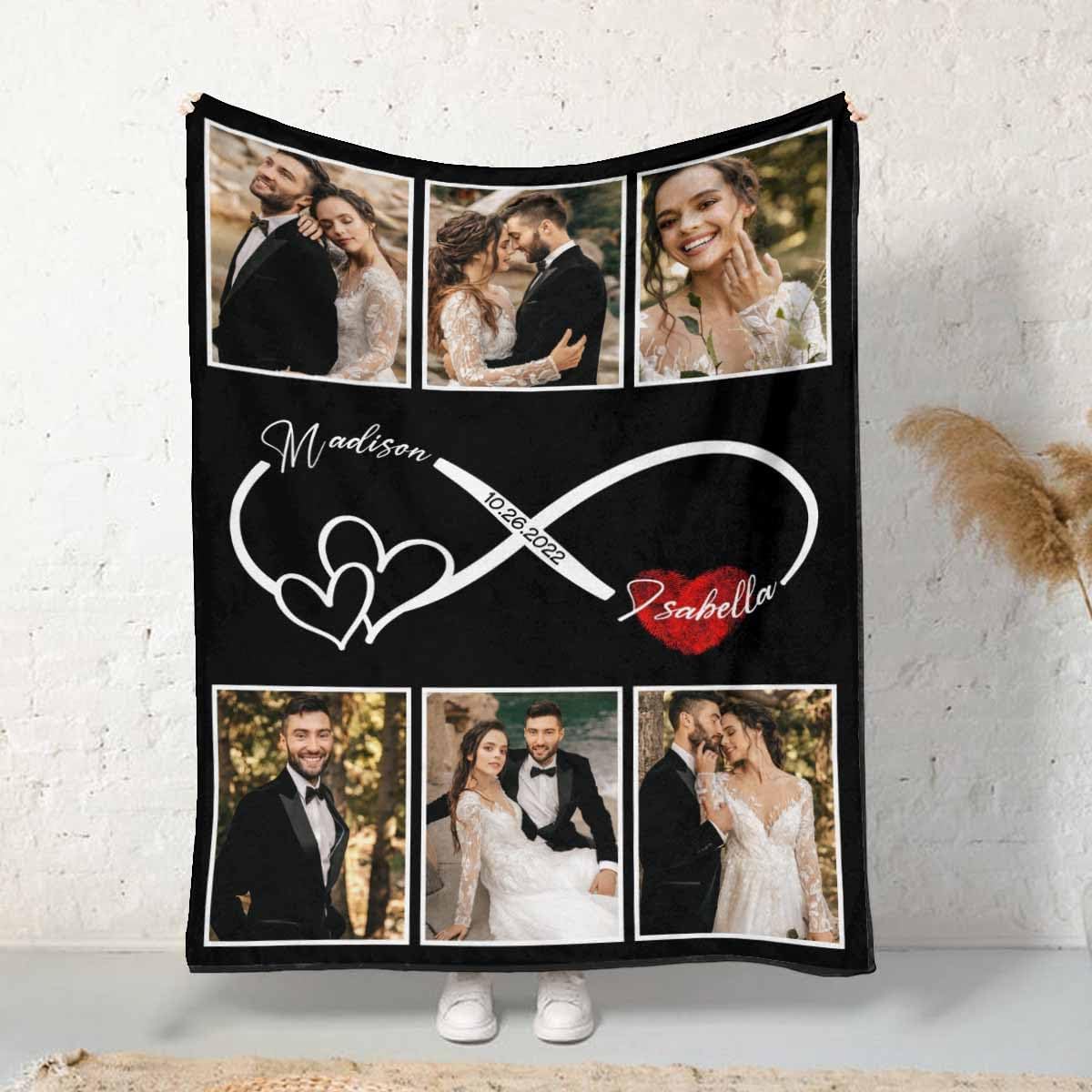InterestPrint Manta de fotos personalizada para pareja, novio, novia, manta personalizada de 6 fotos, manta personalizada de aniversario y boda para