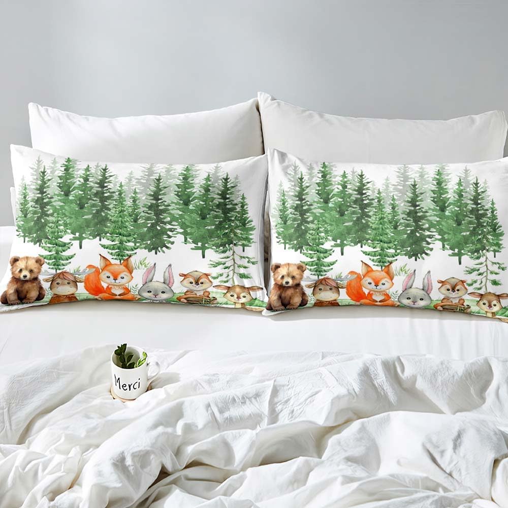 LUVIVIHOME Juego de ropa de cama de 2 piezas con diseño de oso y ciervo, alce, conejo, ardilla, zorro, funda de edredón individual, ropa de cama