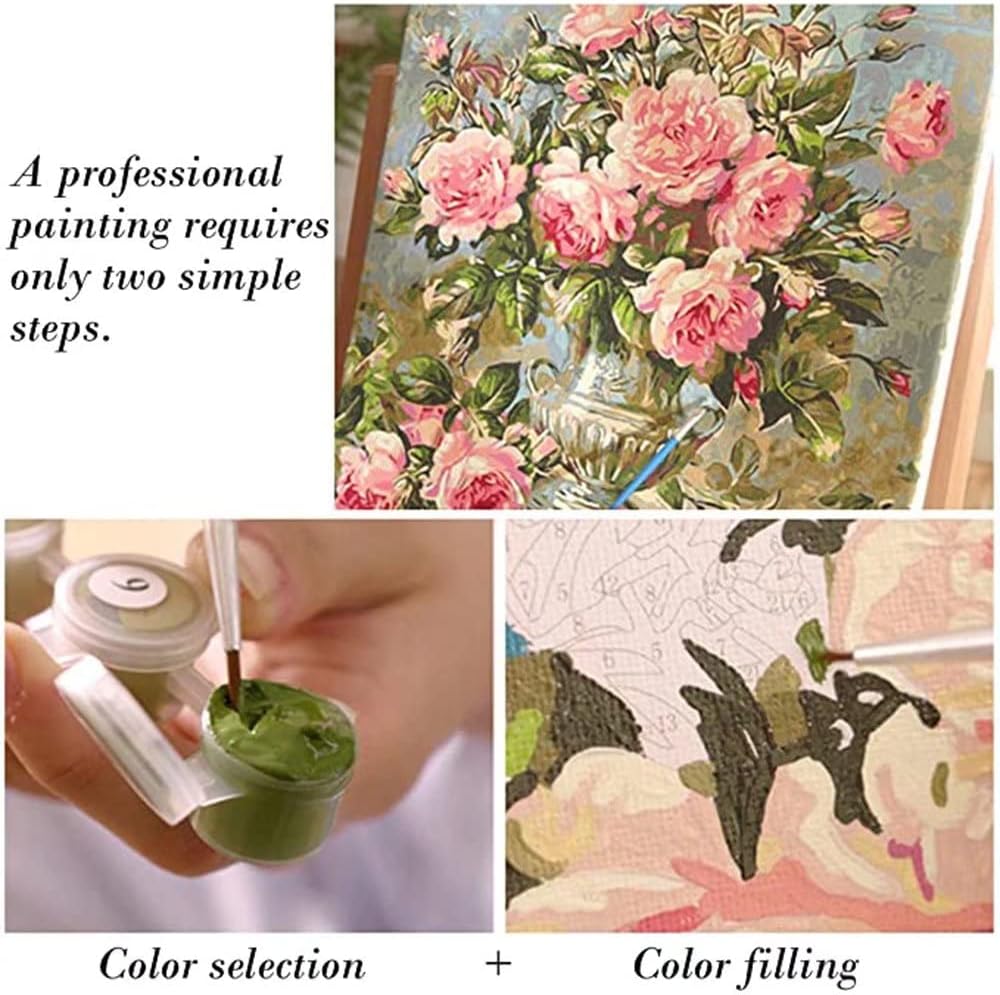 Pintura por números para adultos principiantes, flores coloridas, pintura por números sobre lienzo con pinceles y pigmento acrílico, fácil de pintar
