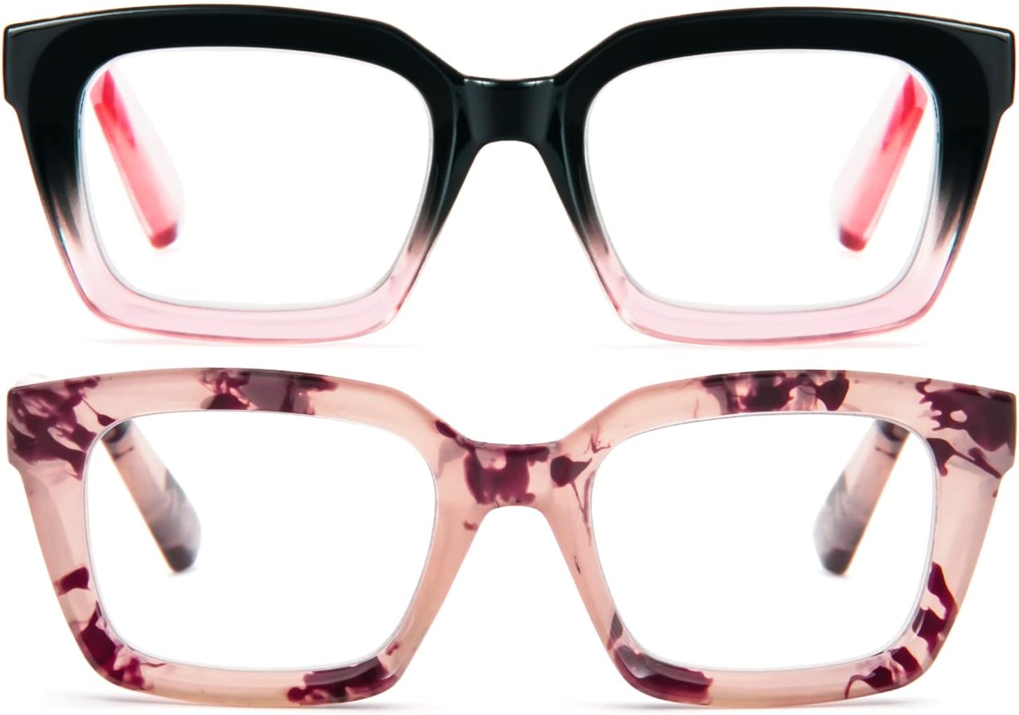 REAVEE Paquete de 2 lentes de lectura de gran tamaño estilo Oprah para mujeres y hombres, bloqueo de luz azul, estilo retro cuadrado grande