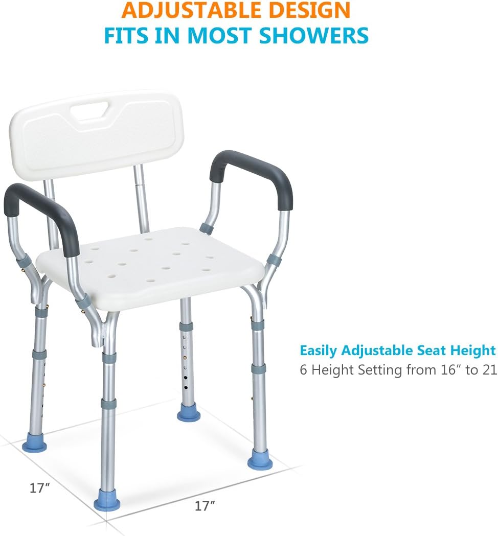 OasisSpace Silla de ducha resistente con respaldo  Silla de bañera con brazos para discapacitados, discapacitados, personas mayores y ancianos  Asas