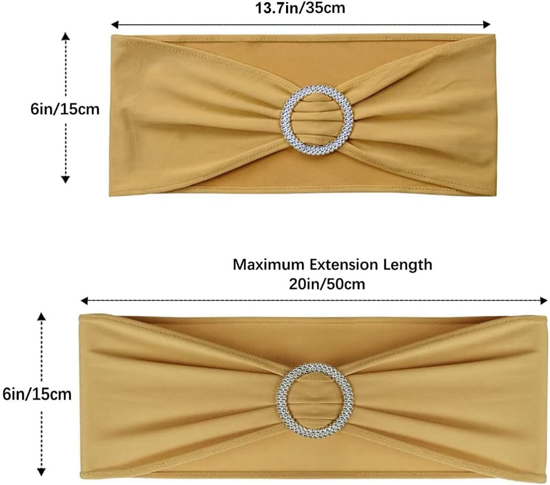 Bandas elásticas para sillas de elastano con hebilla deslizante para decoración de bodas y fiestas (dorado, 25 unidades)
