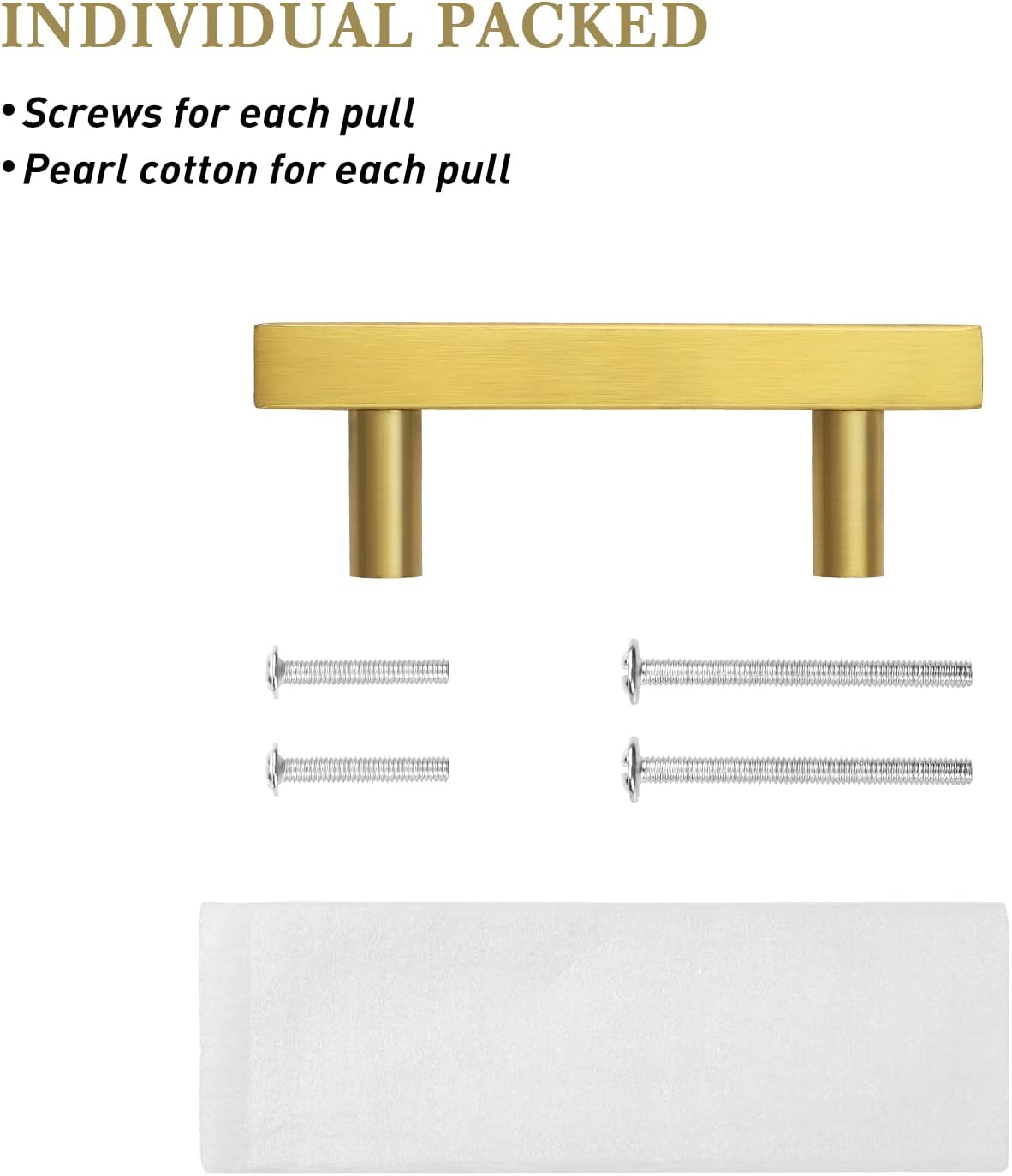 Perillas en forma de T cuadradas, latón, dorado cepillado para cajones, gabinetes, puertas de estantes, Dorado