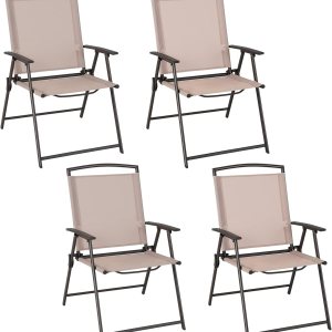Giantex Juego de 4 sillas plegables para patio  Sillas de exterior con reposabrazos y marco de acero inoxidable, sillas de comedor de patio con tela Giantex Juego de 4 sillas plegables para patio  Sillas de exterior con reposabrazos y marco de acero inoxidable, sillas de comedor de patio con tela