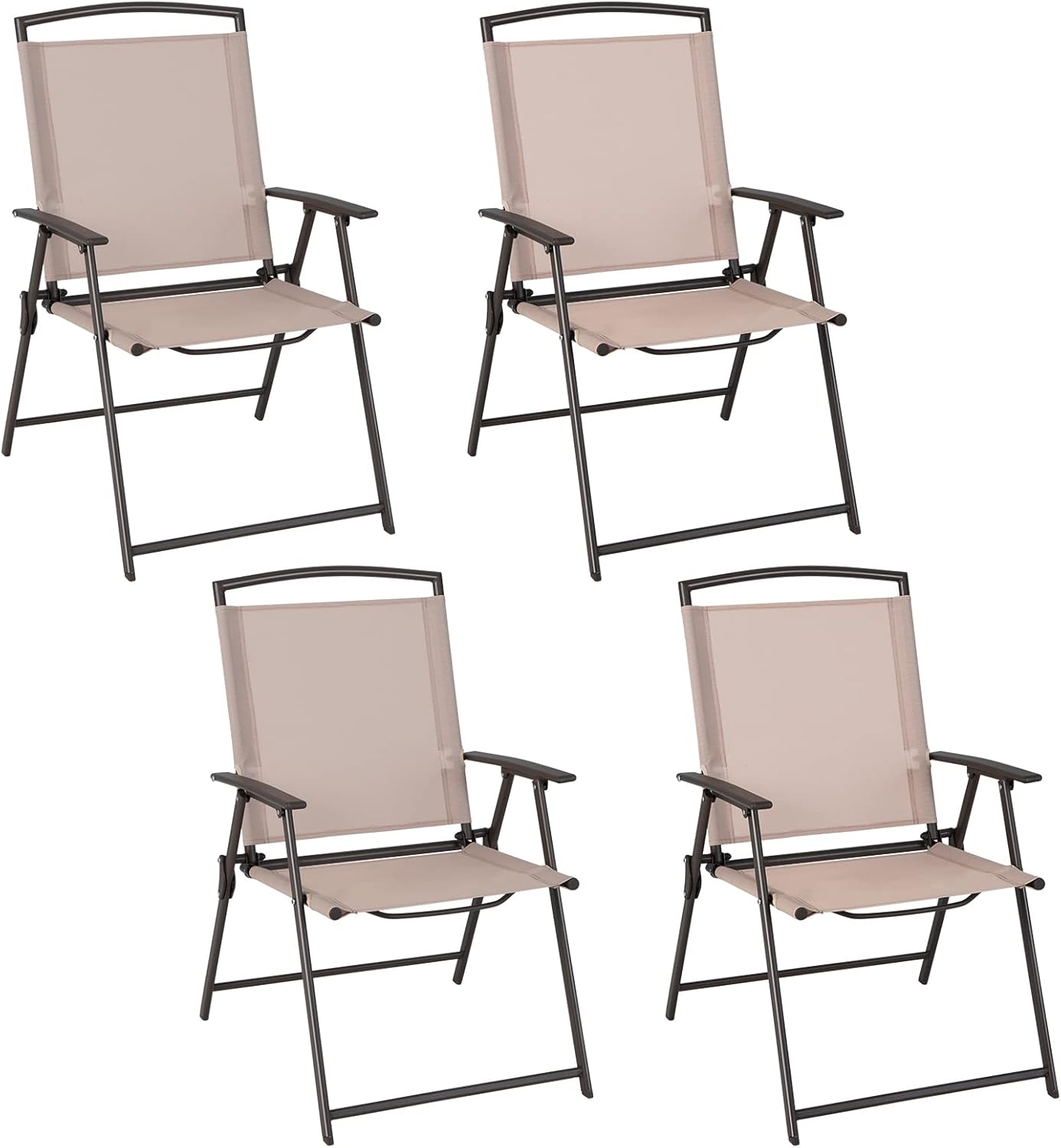Giantex Juego de 4 sillas plegables para patio  Sillas de exterior con reposabrazos y marco de acero inoxidable, sillas de comedor de patio con tela