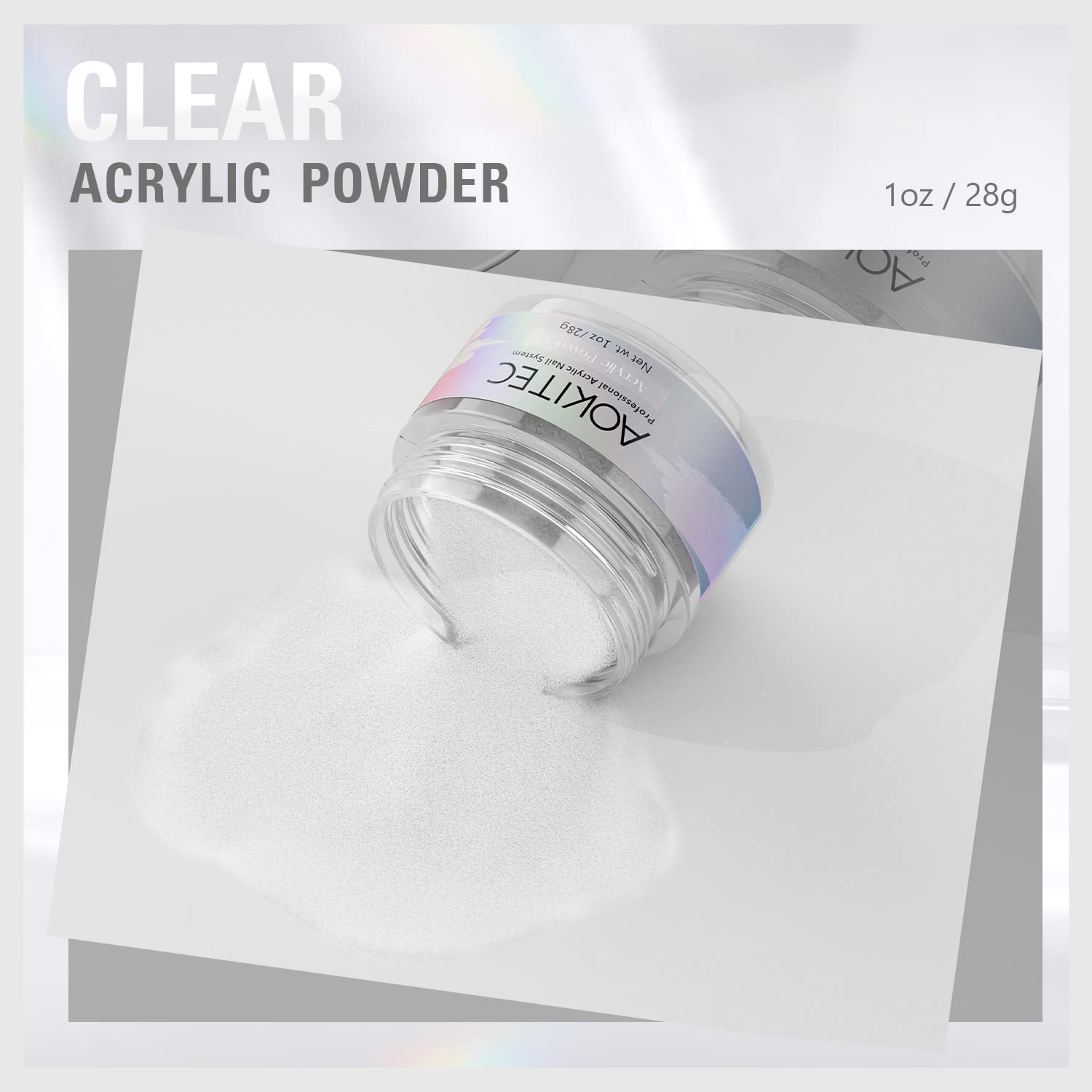 Aokitec Polvo acrílico transparente  1.06 oz de polvo acrílico profesional para uñas, polvo acrílico duradero para extensión de uñas, manicura