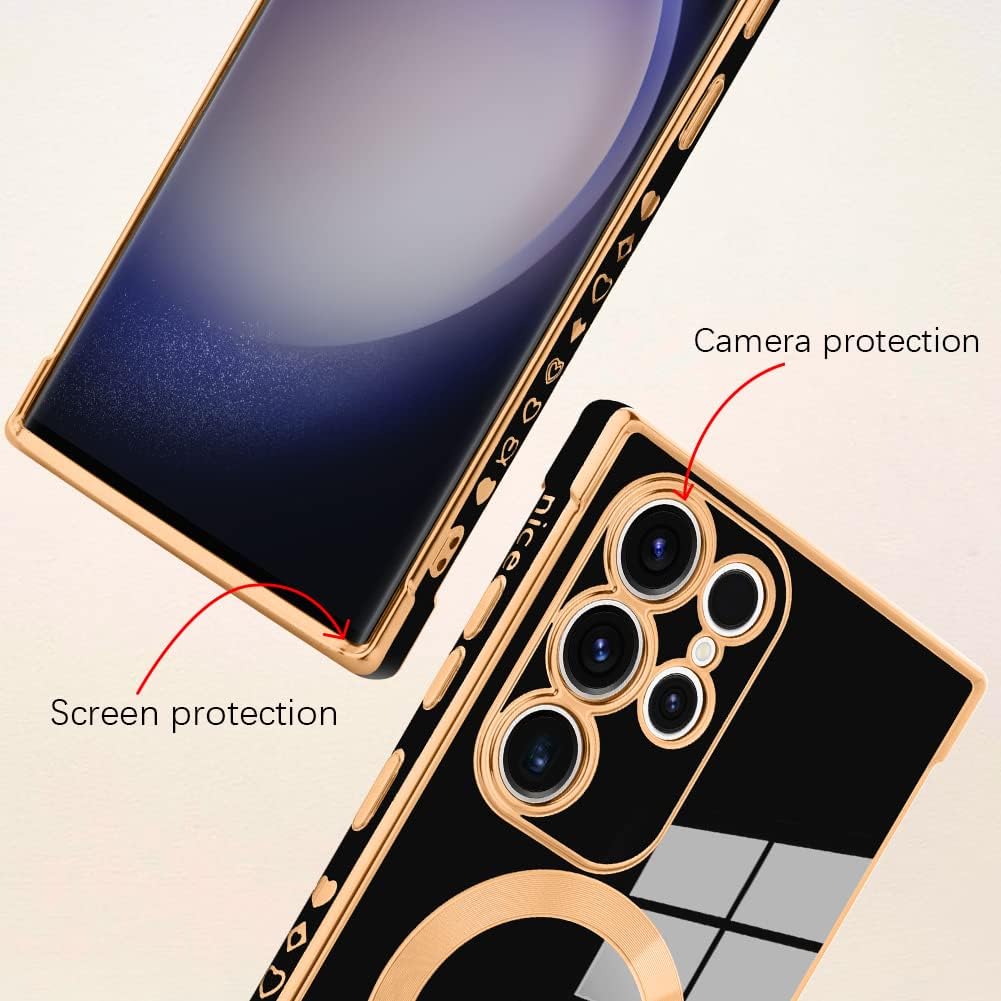 Bonoma Funda para Samsung Galaxy S23 Ultra 5G compatible con Magsafe Patrón de corazón de amor chapado magnético, funda elegante de lujo, protector