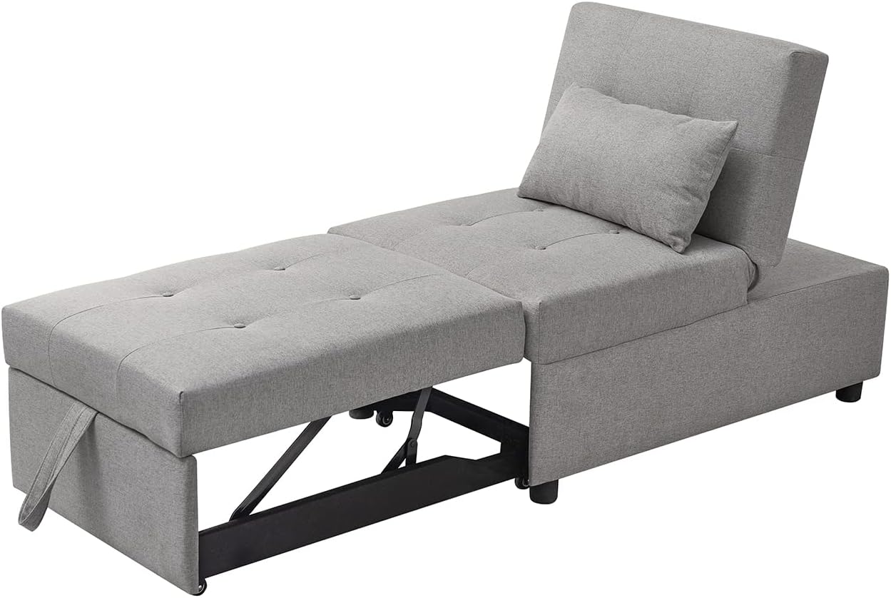 Kings Brand Furniture – Otomana multifuncional, sofá cama, silla convertible, gris claro