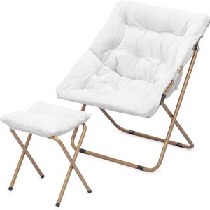 MoNiBloom Silla cuadrada plegable de piel sintética para dormitorio, sala de estar, dormitorio, marco de metal plegable, de gran tamaño, cómoda, MoNiBloom Silla cuadrada plegable de piel sintética para dormitorio, sala de estar, dormitorio, marco de metal plegable, de gran tamaño, cómoda,