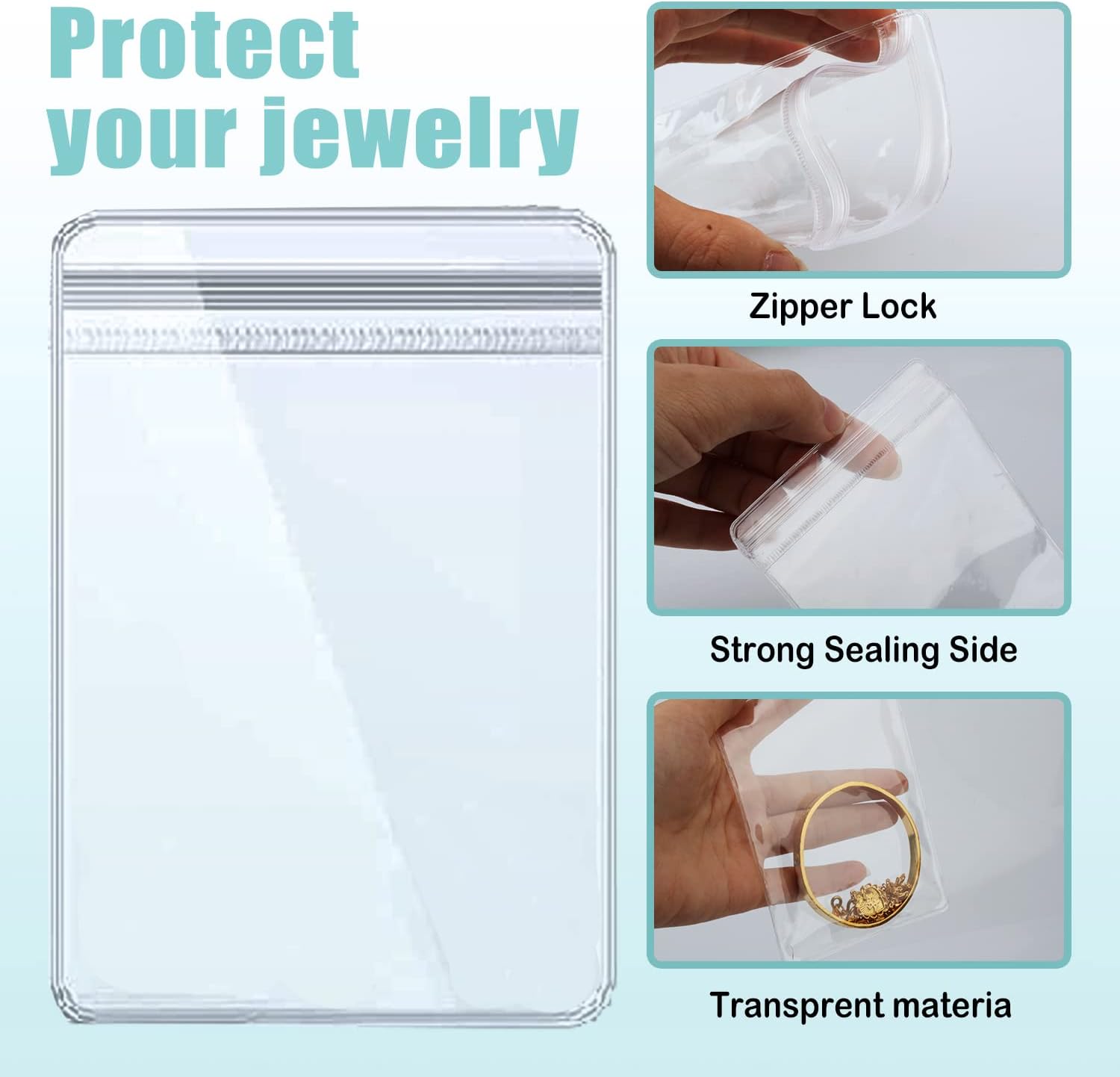 WEDDINGHELPER Bolsas de joyería pequeñas autosellantes de plástico con cremallera, bolsas transparentes de PVC transparente para guardar pulseras,