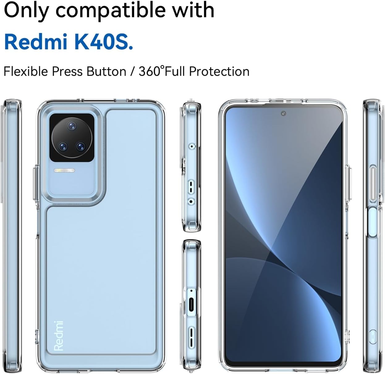 GTBDEKI Funda transparente para Poco F4 5G, Redmi K40S 22021211RG con protector de pantalla, antiarañazos, a prueba de golpes, transparente, de
