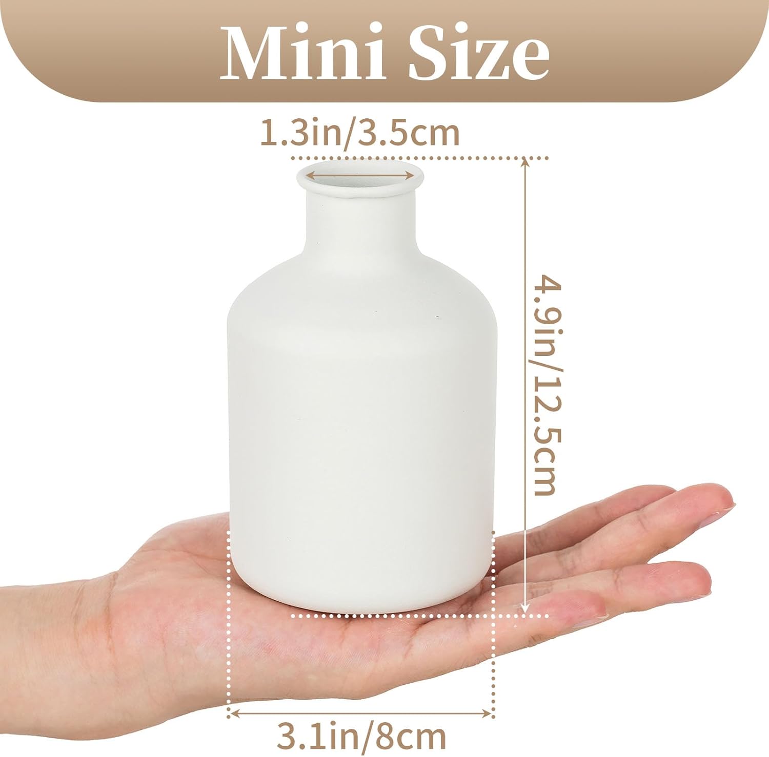 Sziqiqi Wiker – Juego de 3 jarrones blancos pequeños, jarrón de metal para flores secas, moderno jarrón mate para decoración del hogar, centros de