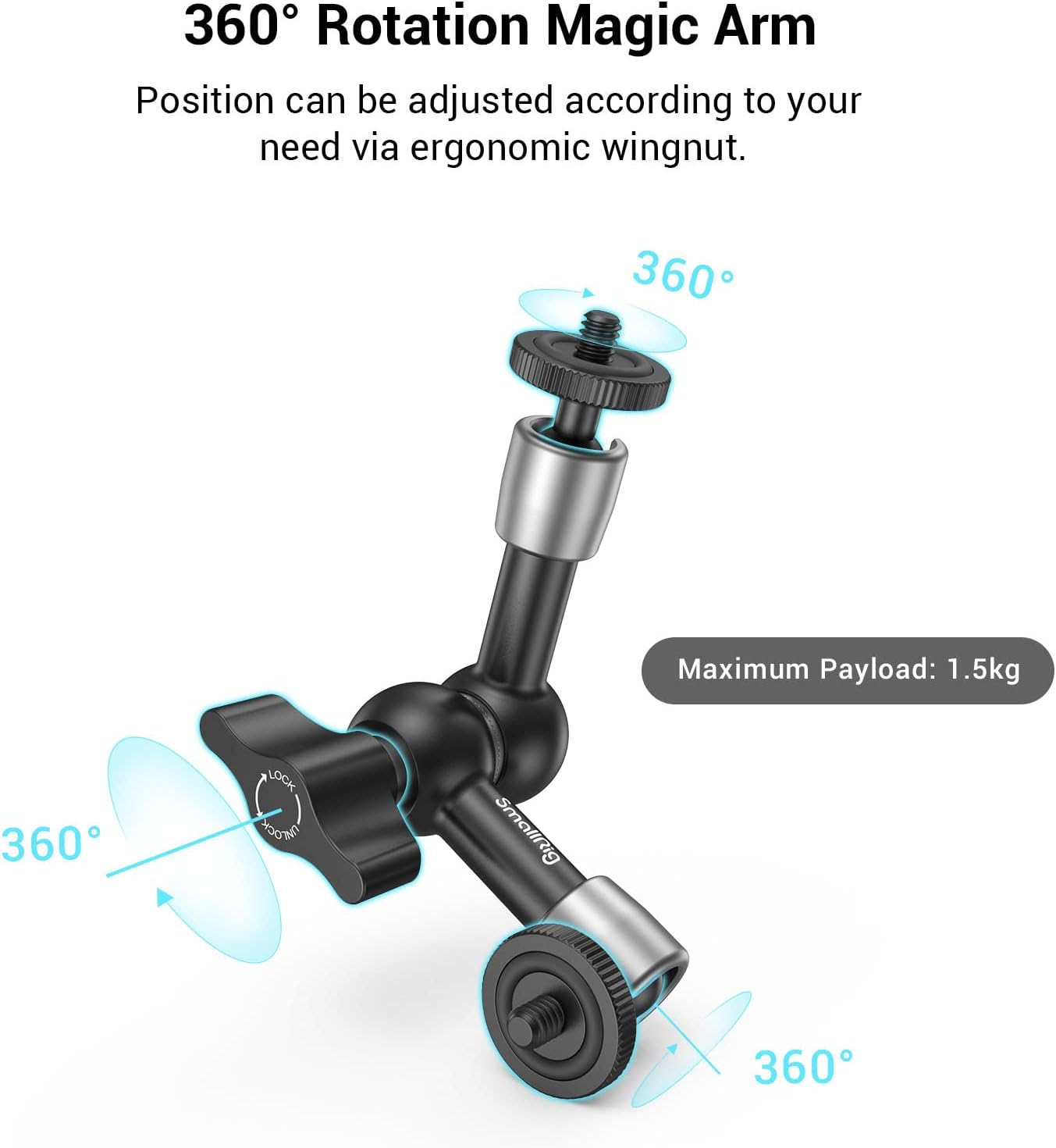 SmallRig Super Clamp con rosca de 14 y 38 pulgadas y brazo mágico articulado de potencia de fricción ajustable de 5.8 pulgadas con tornillo de rosca