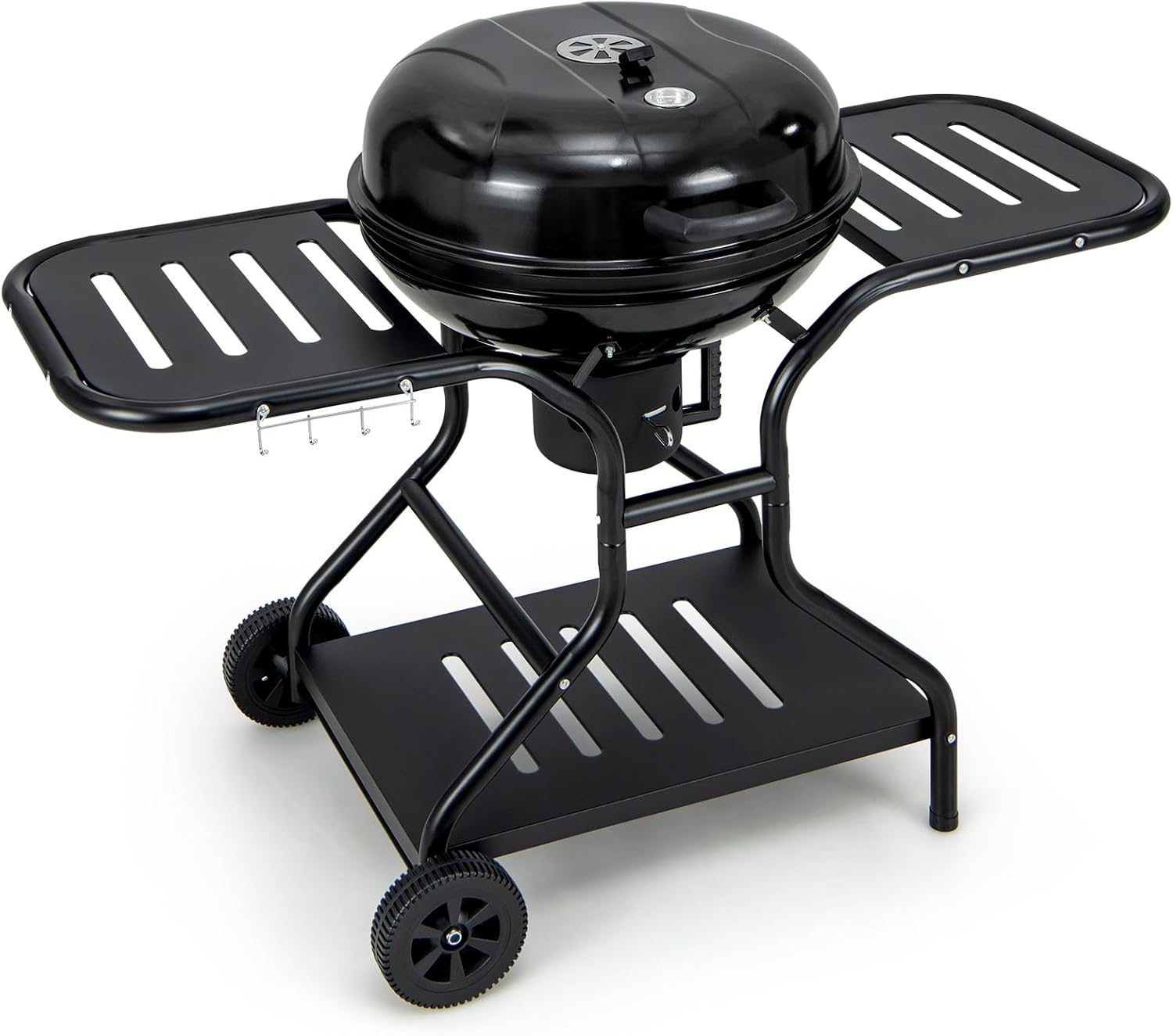 Giantex Kettle – Parrilla de carbón de 22 pulgadas, cuerpo y tapa esmaltados de porcelana, 2 mesas auxiliares con 4 ganchos, estante de