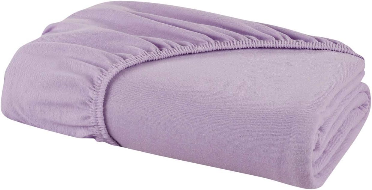 DELANNA Juego de sábanas de punto de jersey suave, transpirable, tejido de camiseta rico en algodón (lila, matrimonial)