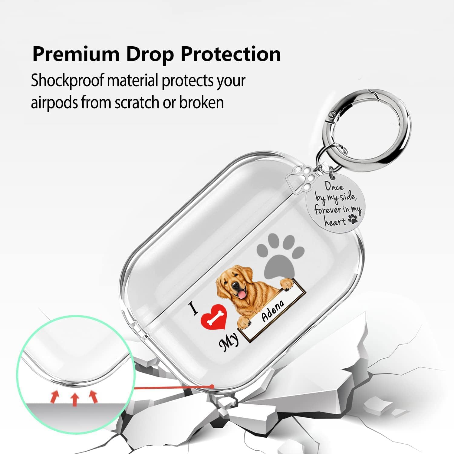 VNGDA Funda transparente personalizada con nombre de mascota I Love My Golden Retriever Dog Haedphone para Apple AirpodS Pro 21 y 3 generación,