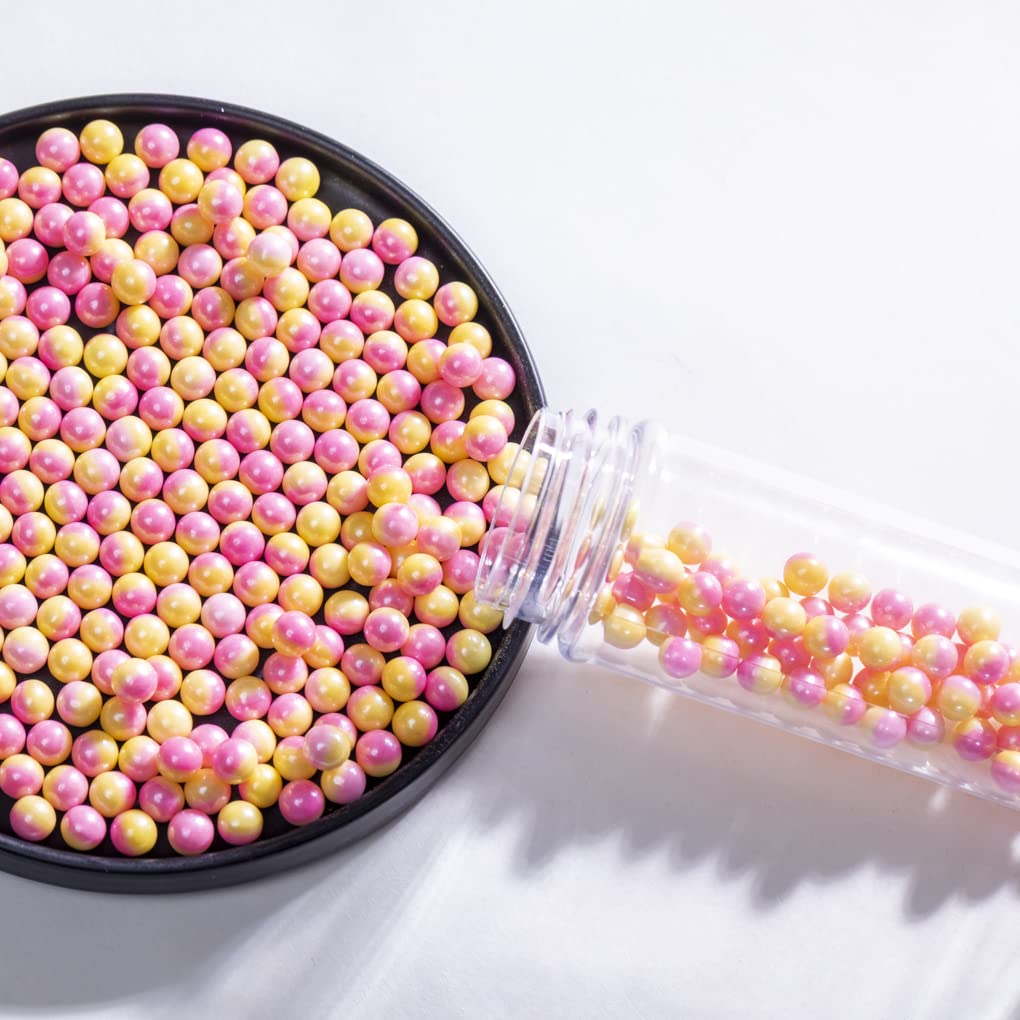 Gránulos de perlas rosadas y amarillas, chispas de pastel, chispas de galletas, perlas de azúcar, perlas de caramelo comestibles de 0.276 in, 4.59