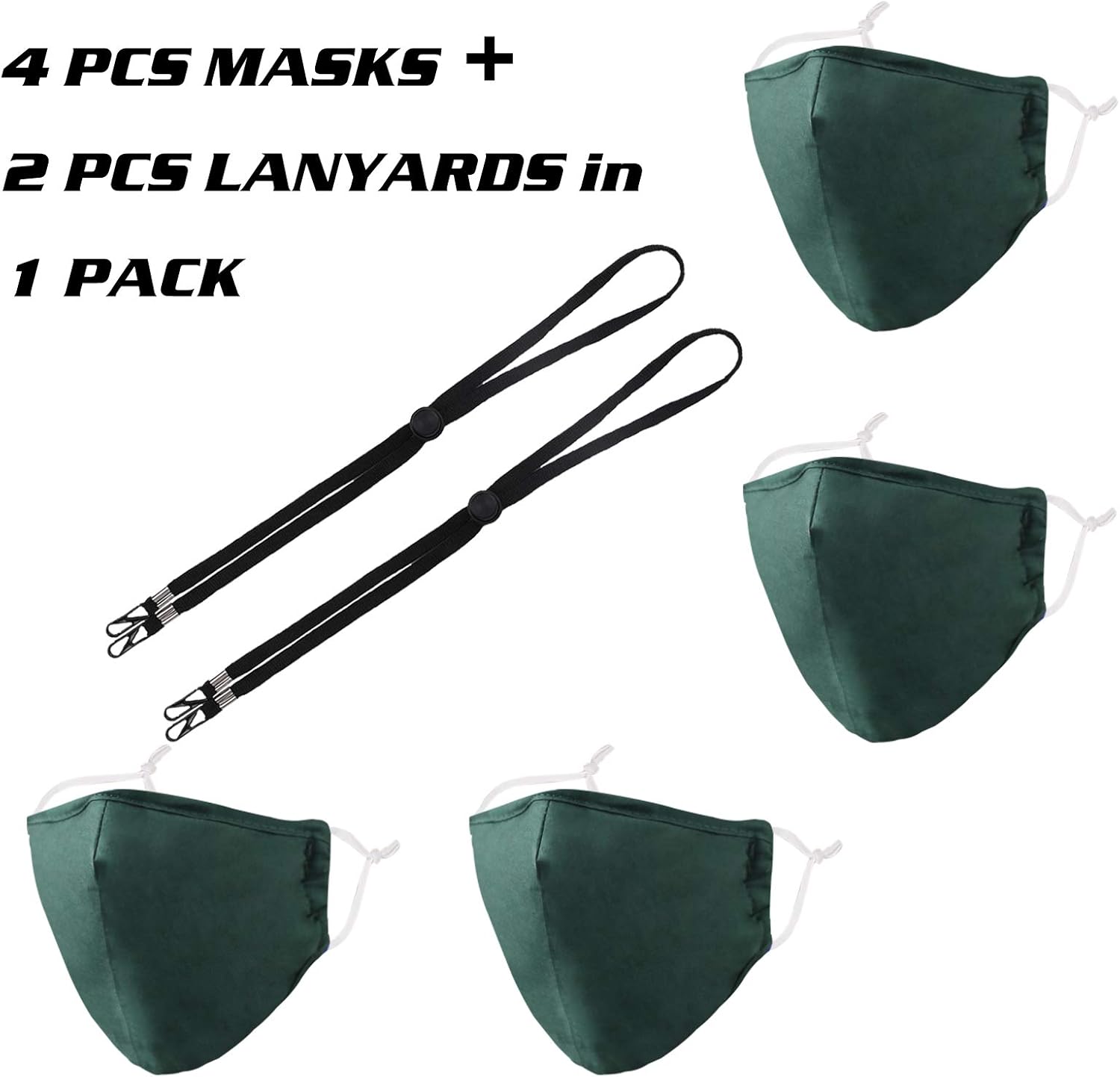 Máscara facial de algodón, con alambre para la nariz, forma 3D, cinta elástica para las orejas, lavable y reutilizable, 4 unidades, Verde, Talla