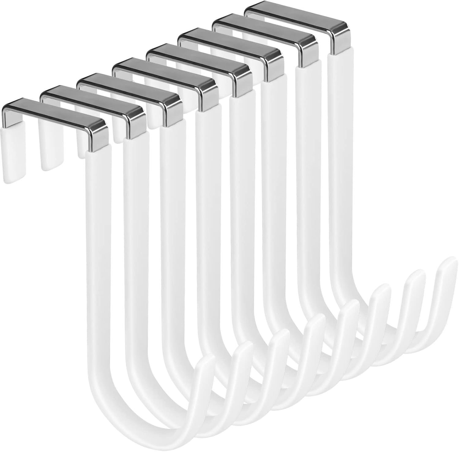 DINGEE Paquete de 8 ganchos para puerta, revestimiento de vinilo blanco sobre la puerta para colgar ganchos en Z resistentes que evitan arañazos,