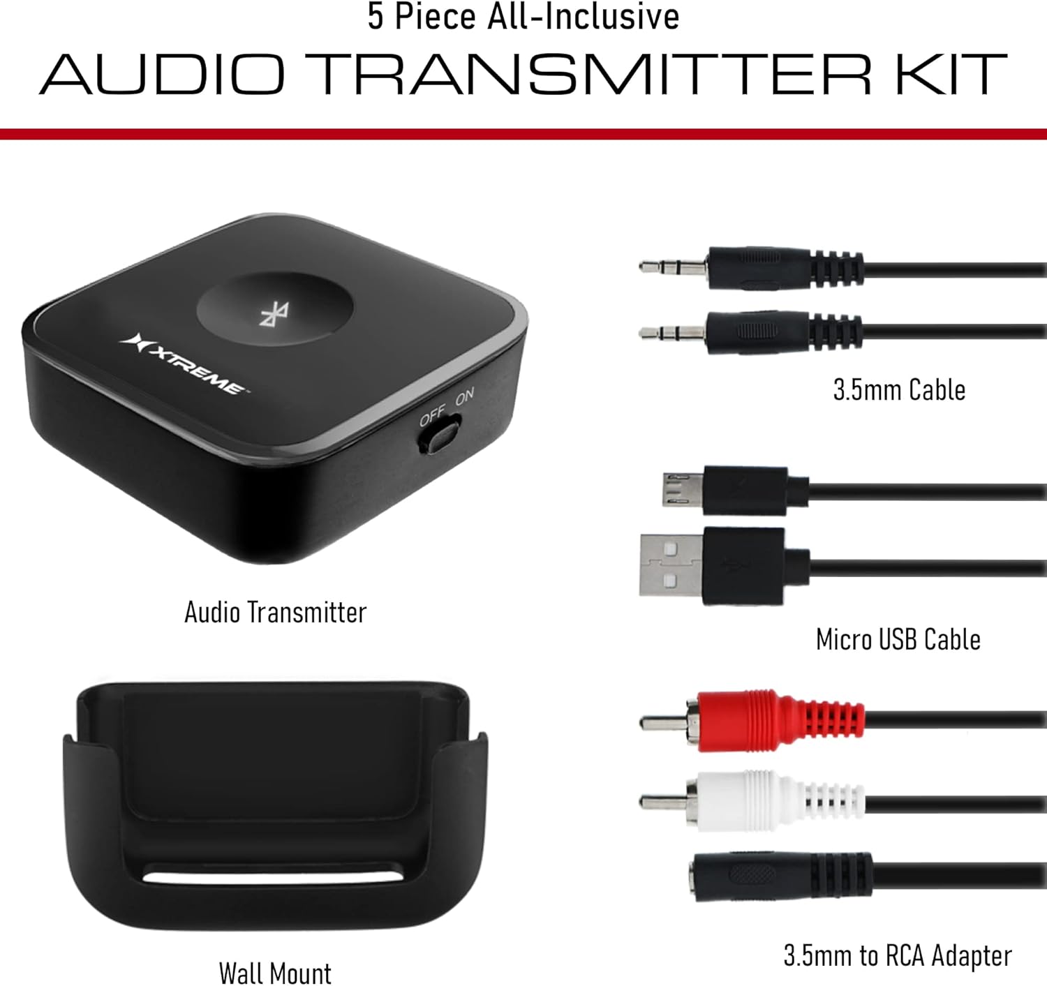 Xtreme – Kit de transmisor de audio de 5 piezas, transmisión de audio a auriculares compatibles con Bluetooth, barras de sonido, viene con