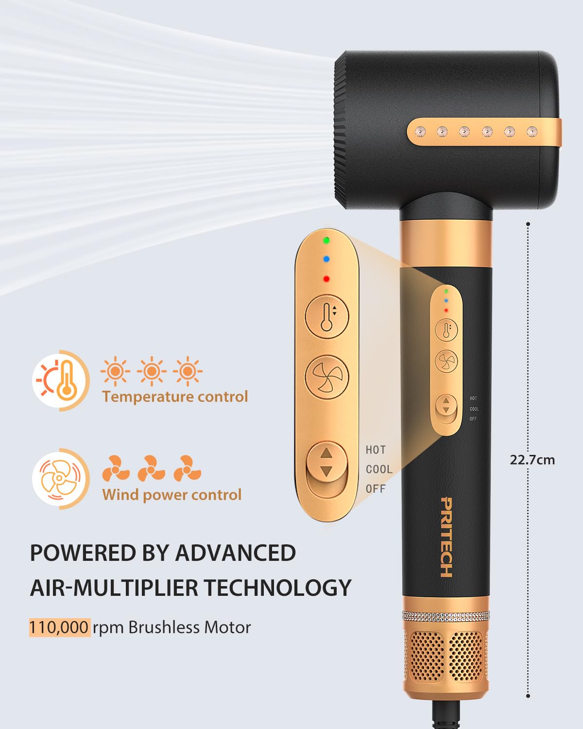 PRITECH – Cepillo secador de pelo, juego de cepillos secadores de pelo con difusor, herramientas de peinado 7 en 1, 110000 rpm, secado voluminizador