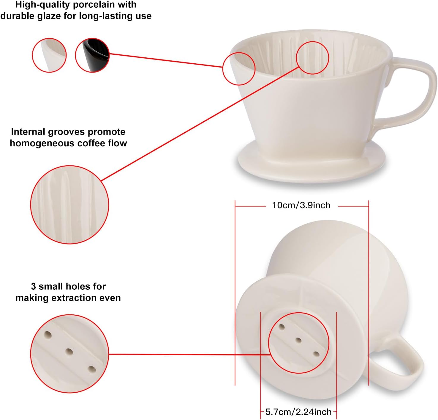 YOLIFE Gotero de café, cafetera de cerámica para verter sobre cono, filtro de infusión lenta de porcelana para viajes, camping, cafetería,