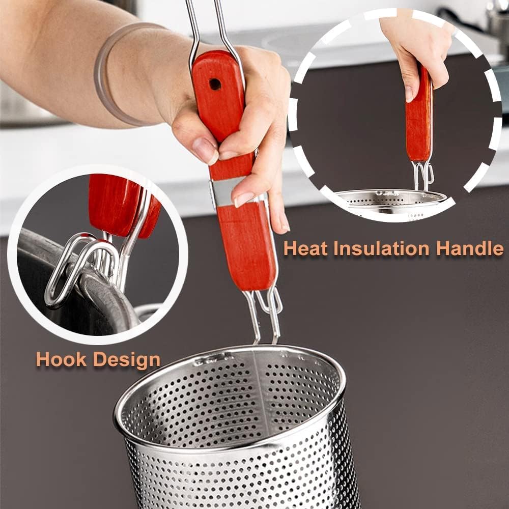 Colador de pasta de acero inoxidable microperforado con asa, colador de fideos para albóndigas de alimentos, cesta de pasta de fideos colados, 2