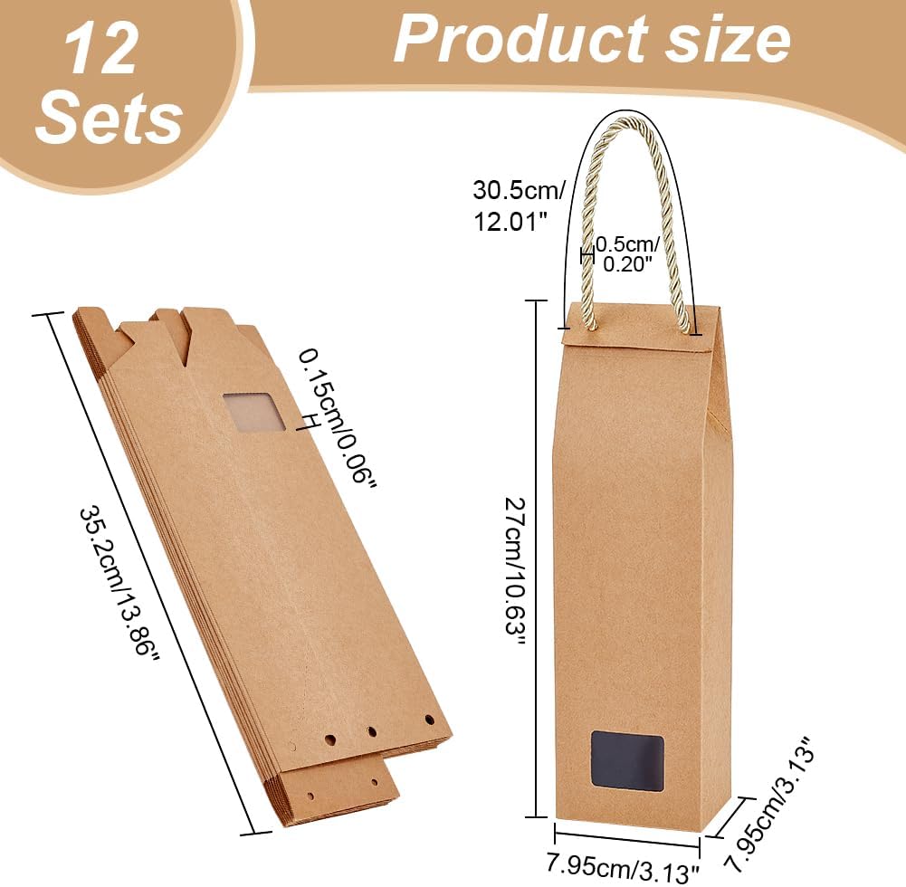 PH PandaHall 12 bolsas de regalo de papel kraft con ventana transparente, bolsas de dulces con cuerda, bolsas de manualidades para té, flores,