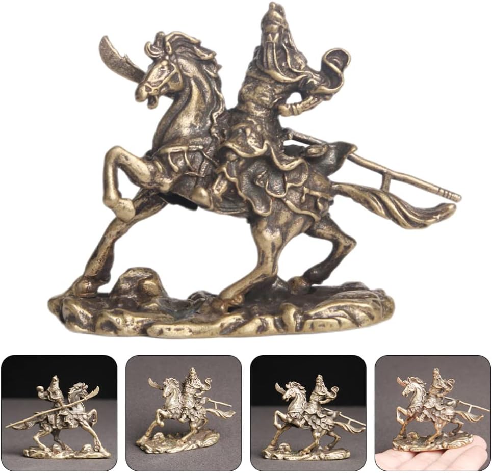 ULTNICE Regalos chinos de Feng Shui de latón para montar a caballo Figuritas de escritorio Lucky Horse Riding Estilo Artístico Decoración Guan Yu