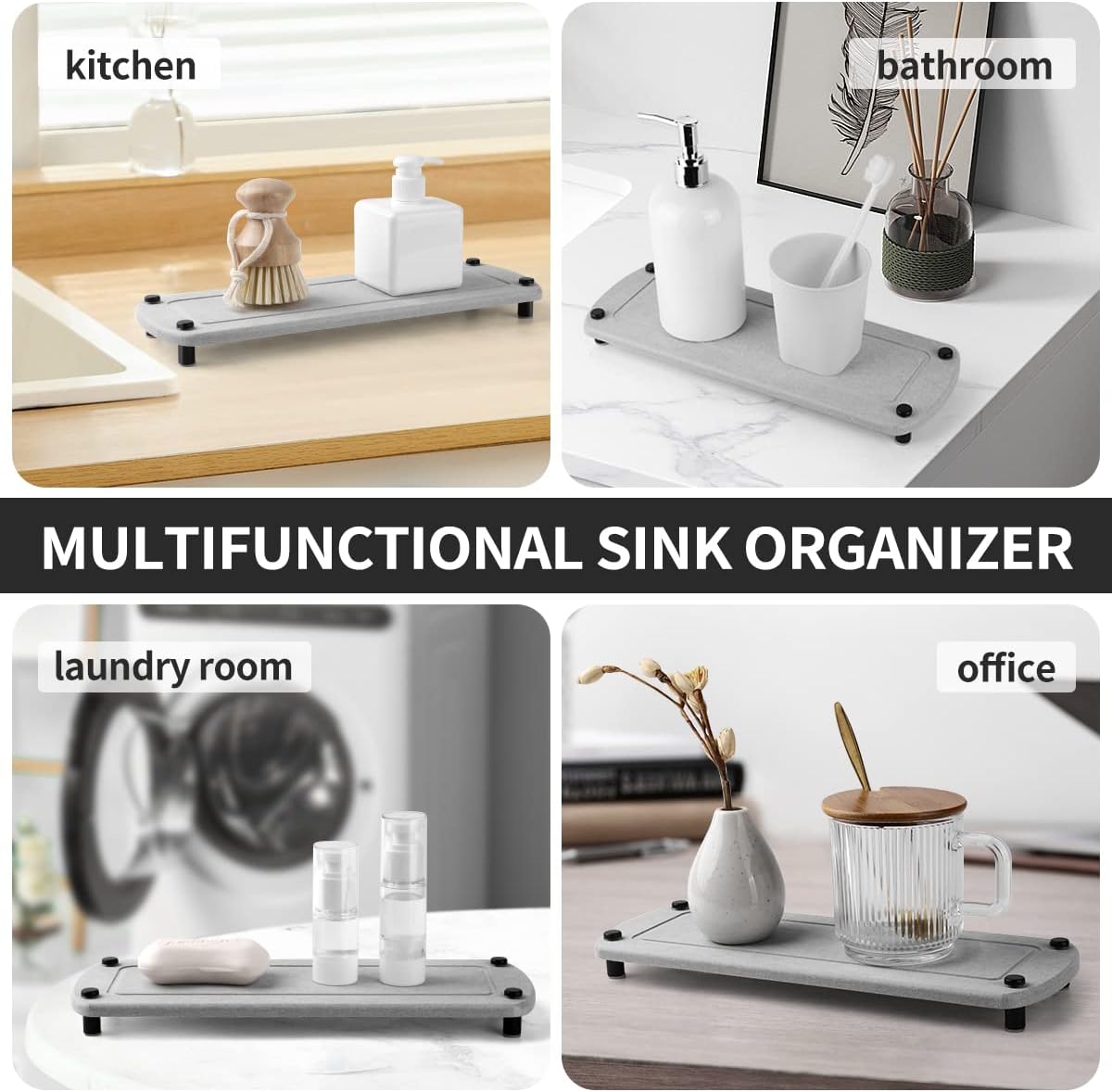 Organizador de fregadero de secado instantáneo, organizador de fregadero de cocina de secado rápido para jabón, cepillo de dientes, necesidades