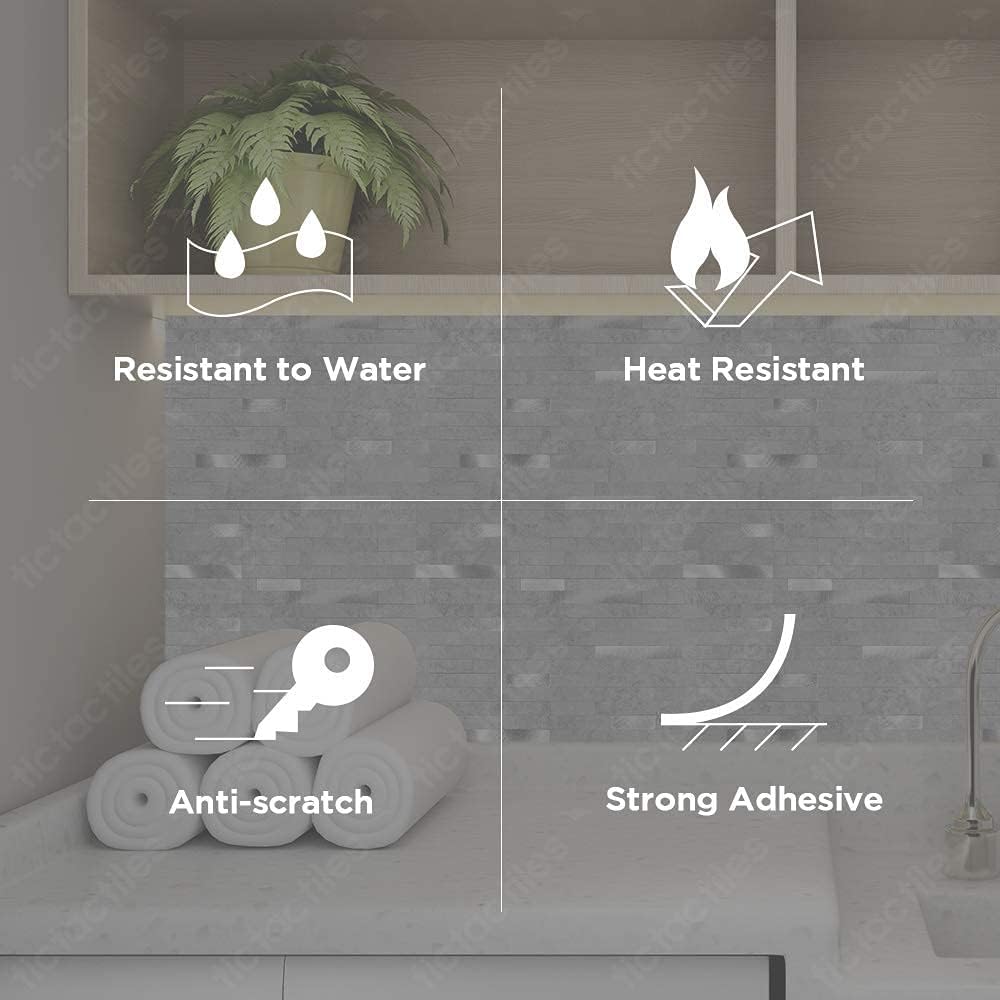 Tic Tac Tiles Autoadhesivo extraíble para la loseta del muro de la cocina o el baño, azulejos metálicos (gris plateado, 6)