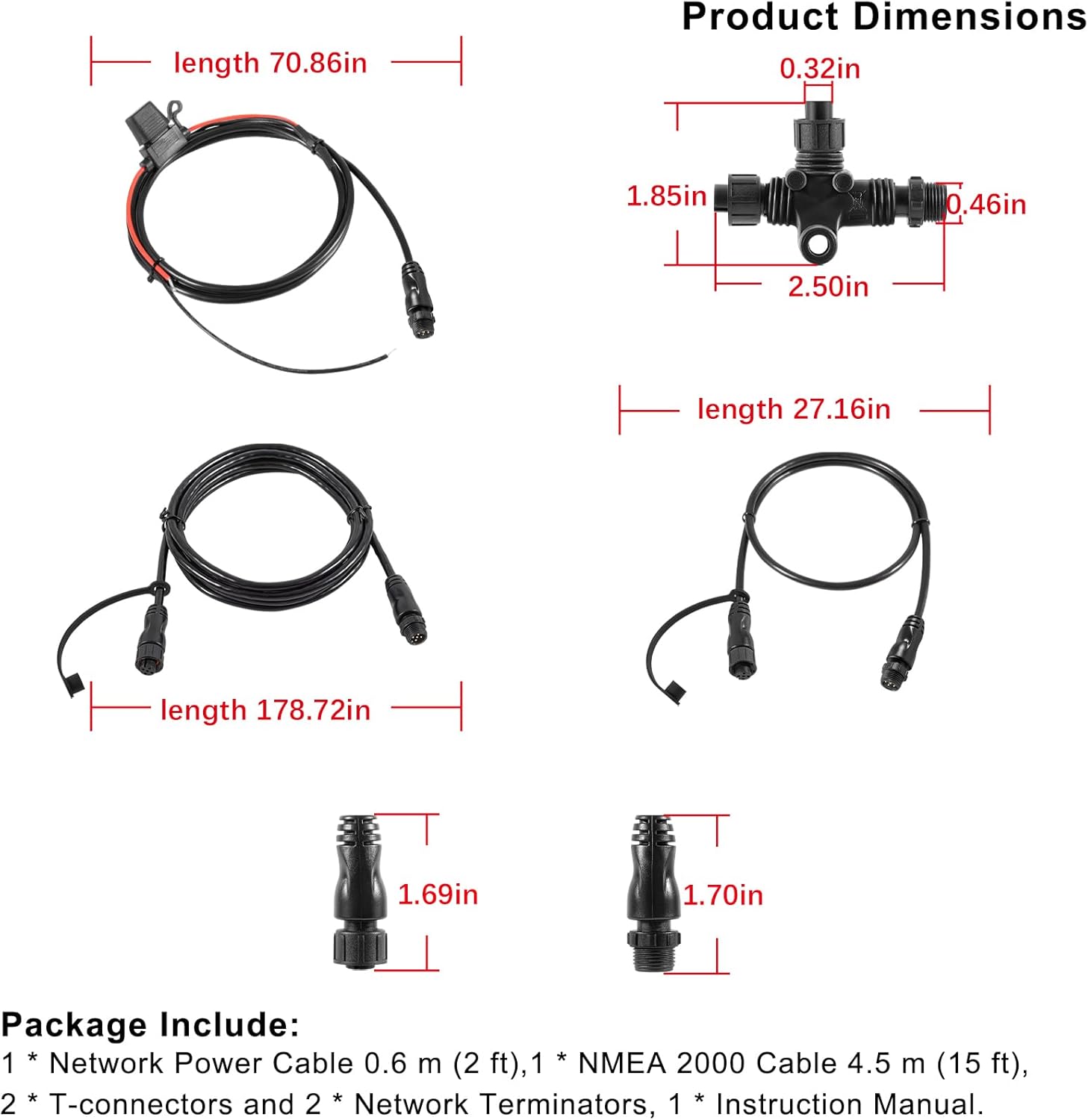 Kit de inicio de red NMEA 124-69, terminadores de nodo NMEA 2000, conexión NMEA2000 con conector T reemplazar OEM 124-69, compatible con Lowrance
