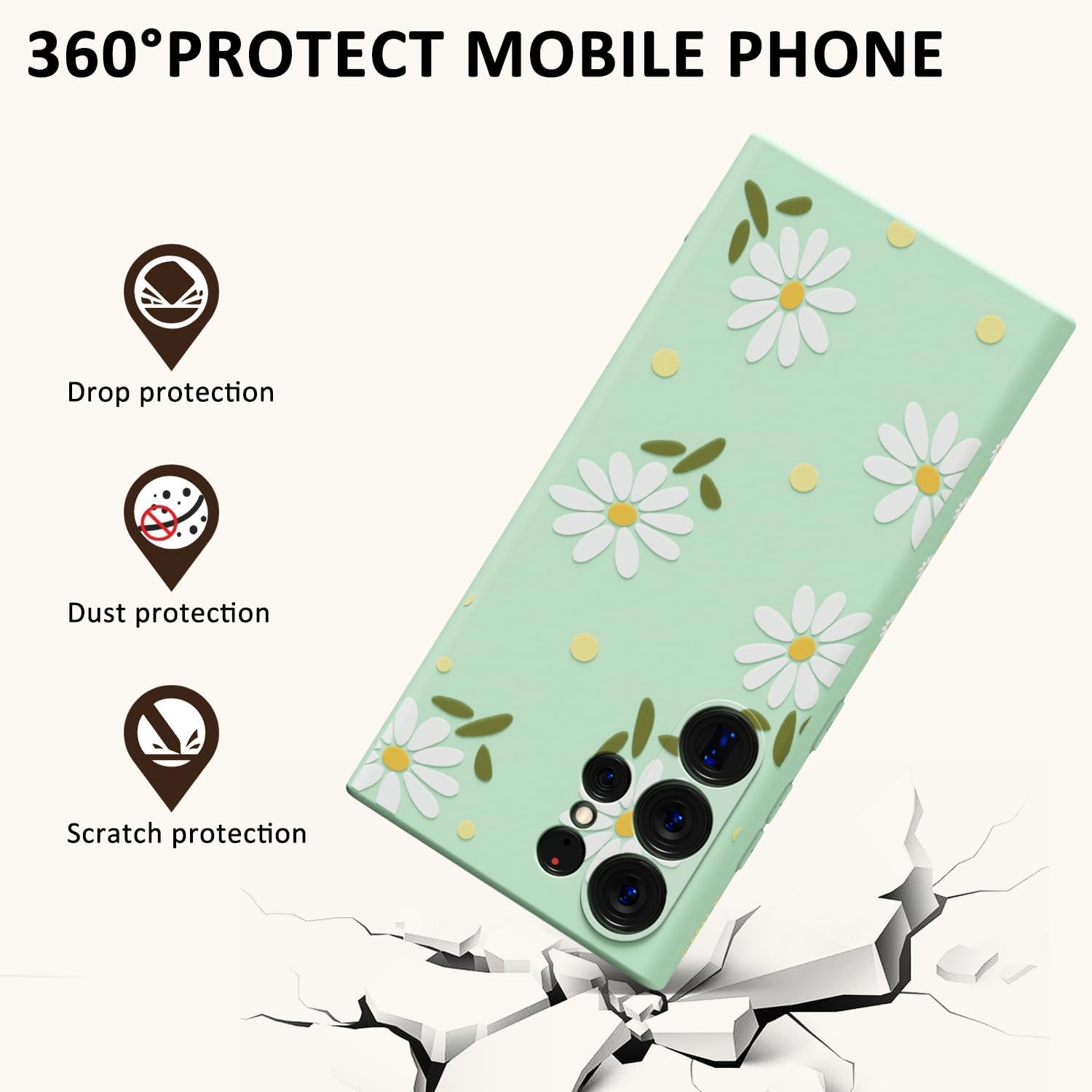 MINSCOSE Funda compatible con Samsung Galaxy S23 Ultra, diseño moderno de flores de crisantemo, bonito color neón brillante, funda protectora