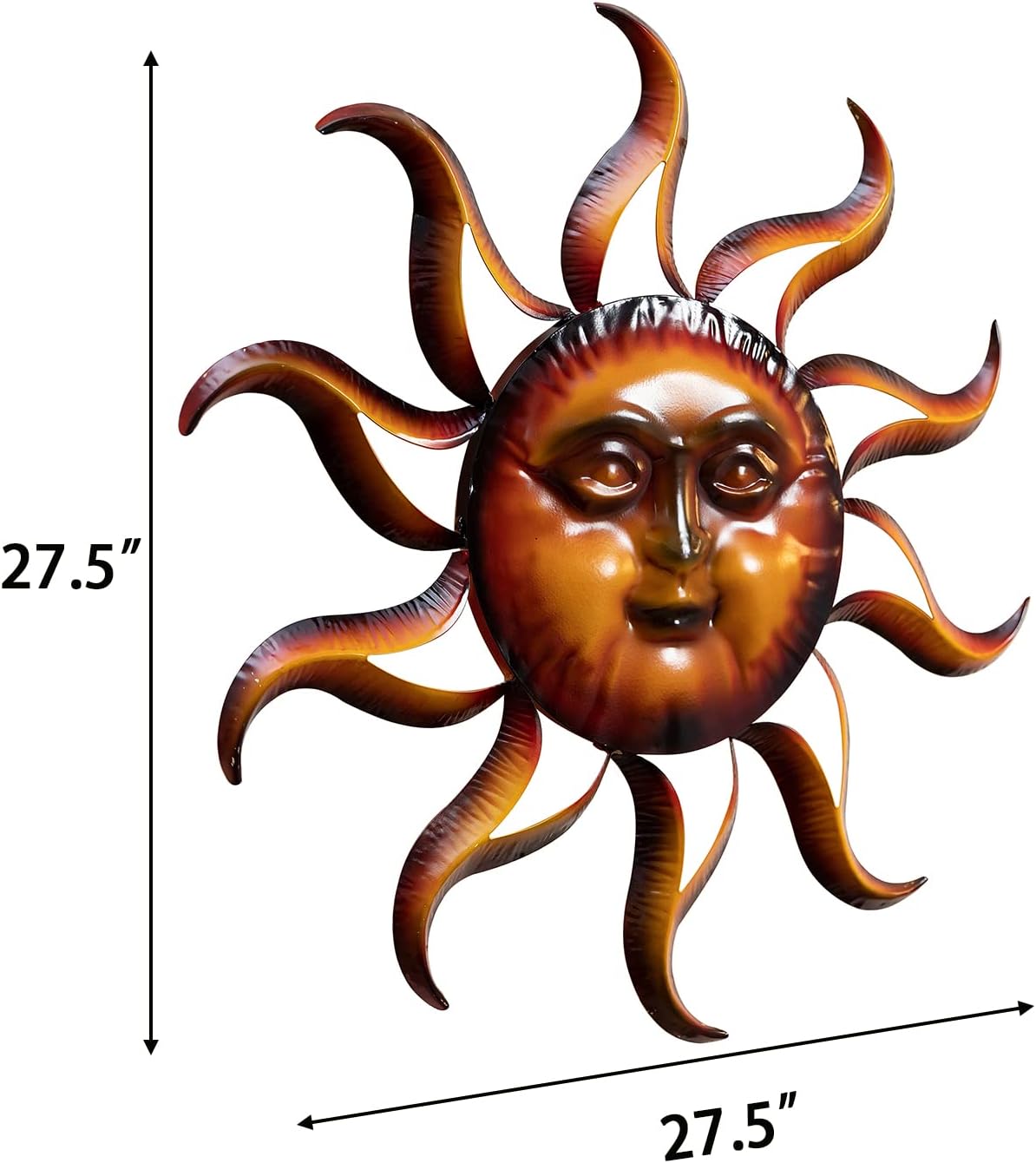 TICKCACY Decoración de pared de sol de metal, arte de pared de sol de 27.5 pulgadas para colgar en interiores y exteriores, arte de cara de sol,