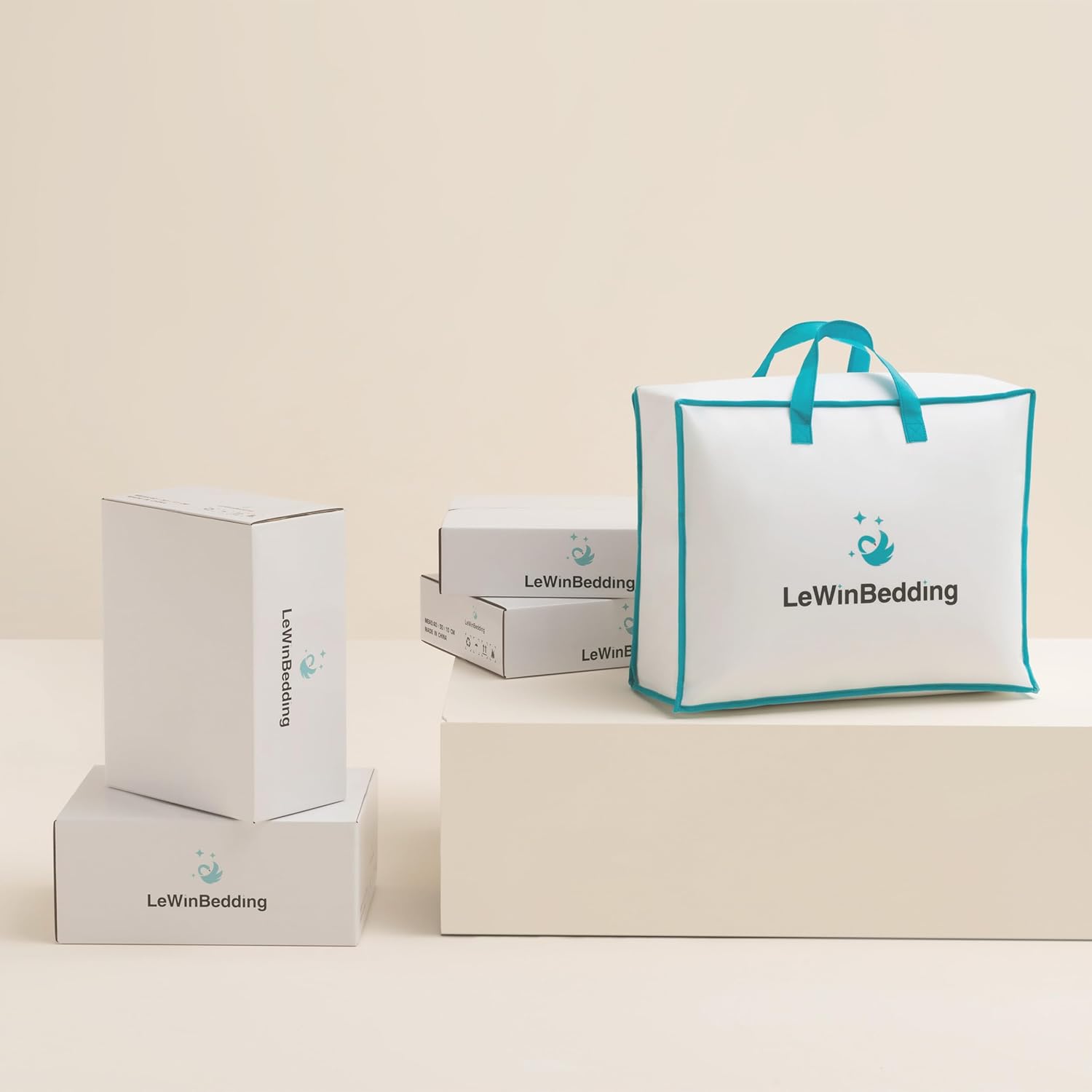LeWinBedding Edredón de plumas de ganso de lujo tamaño Queen, relleno de edredón esponjoso para todas las estaciones, edredón de cama de calidad de