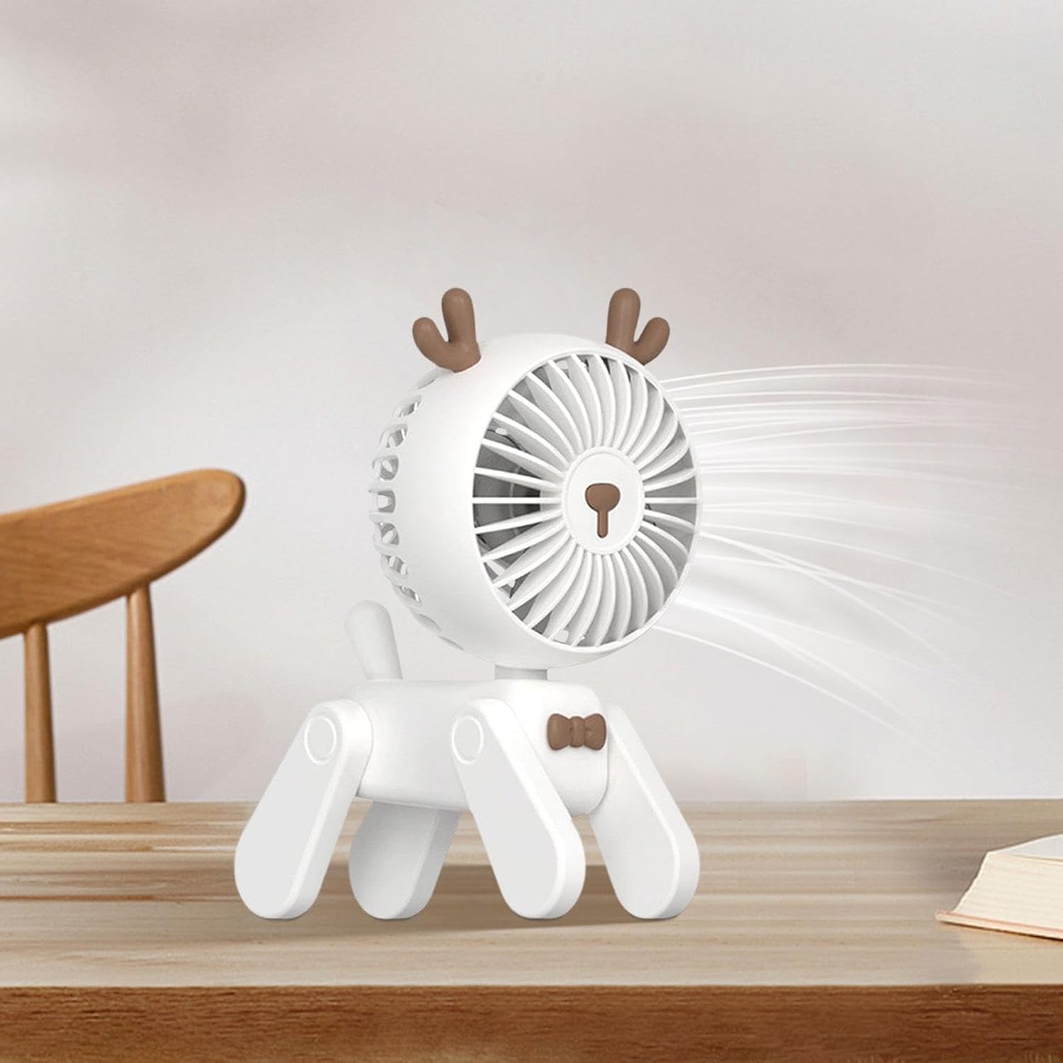 Leefasy Ventilador de escritorio pequeño, ventilador personal de 3 velocidades, encantador, creativo, ajustable, recargable, con forma de ciervo