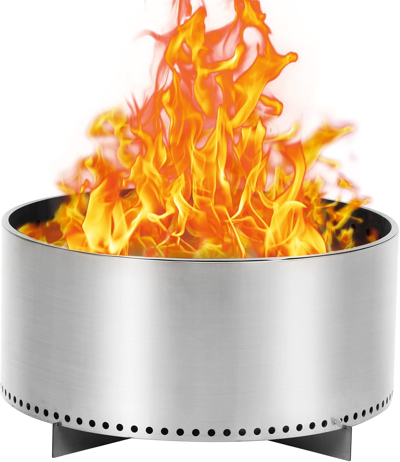 Fogata sin humo de 27 pulgadas con interruptor de aire, fogata portátil de acero inoxidable para exteriores con soporte extraíble y cenicero, ideal