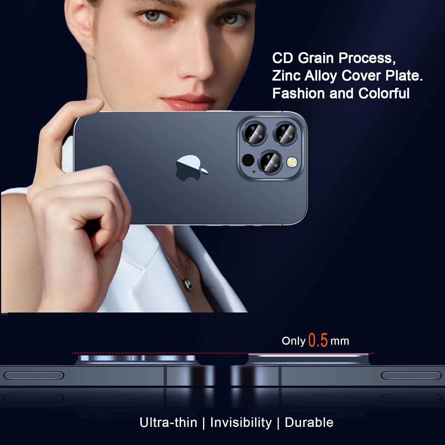 QHOHQ Paquete de 3 protectores de lente de cámara para iPhone 15 Pro MaxiPhone 15 Pro, cubierta de cámara de una pieza de aleación de zinc, versión
