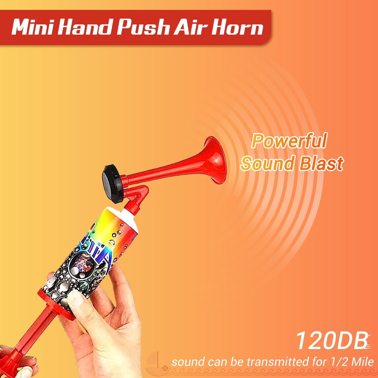 Qidoe – Bocina de aire de mano, mini bomba de empuje de mano, bocinas de aire, generador de ruido fuerte, bocina de seguridad para barco, cuerno de