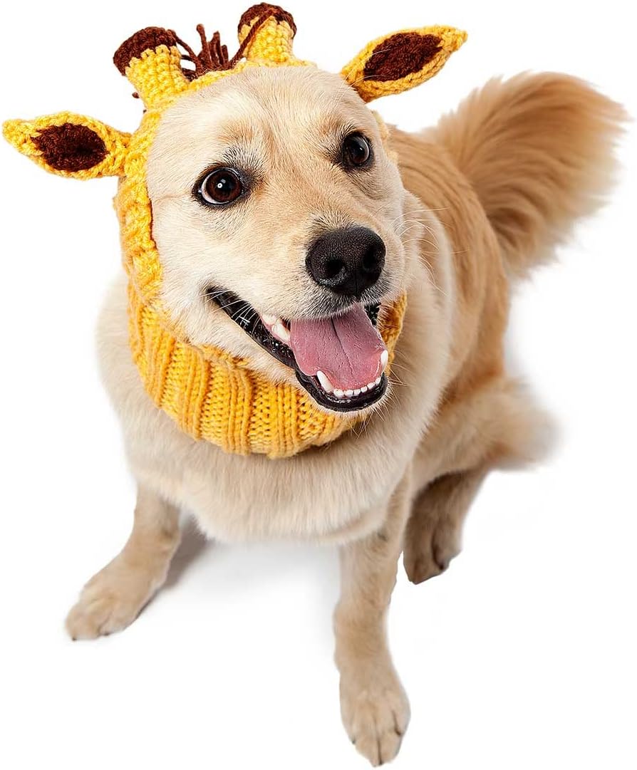 Zoo Snoods Disfraz de jirafa para perros y gatos, cálido sin solapa, capucha para mascotas, traje de perro para invierno, Halloween, Navidad y Año