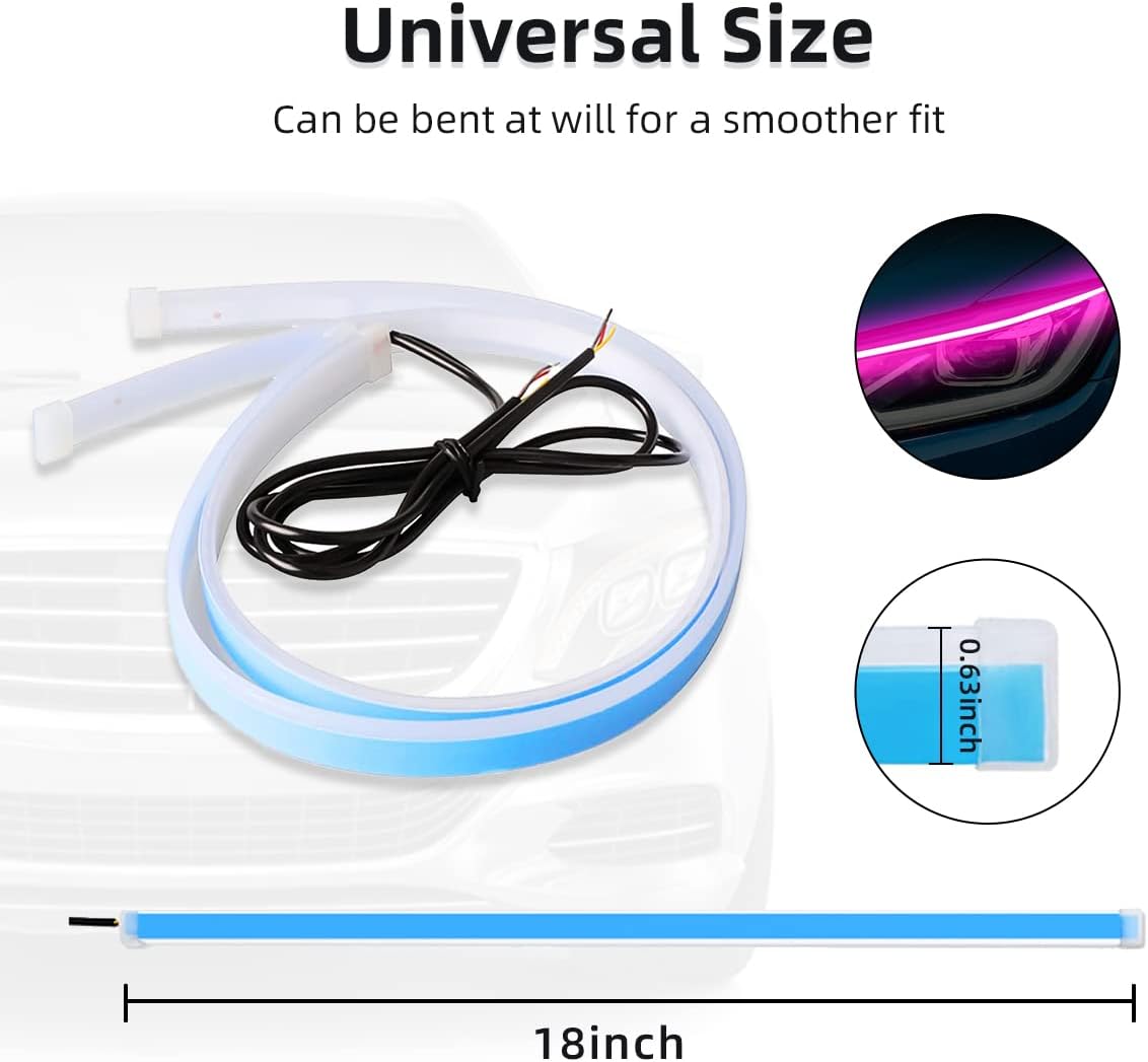 Tiras LED para faros delanteros de automóvil, 2 tiras flexibles de doble color, tira de luz LED impermeable para circulación diurna, accesorios