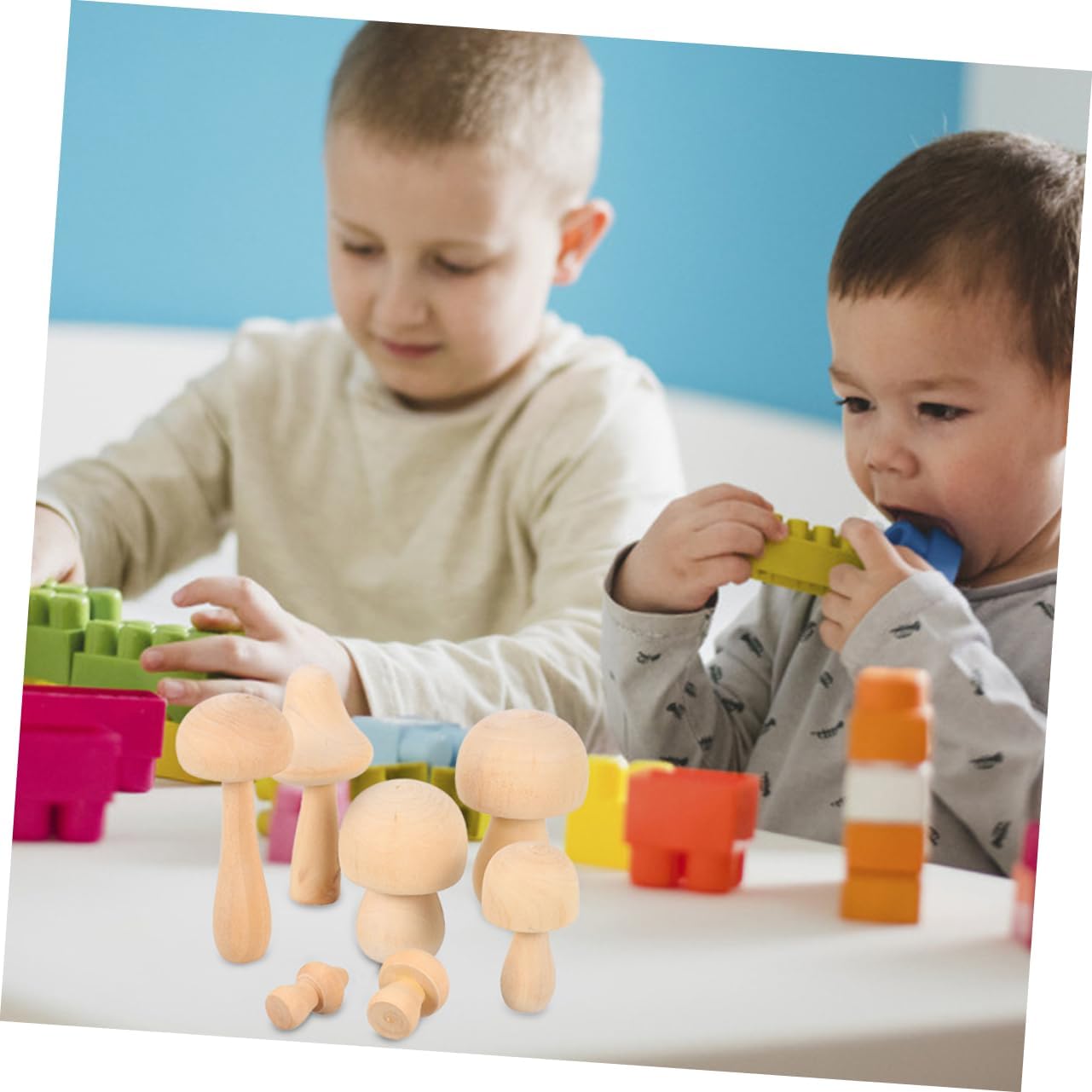 EXCEART 42 Pcs White Mushroom Natural Unfinished Mushrooms Nativity Toys for Kids DIY Mushroom Crafts Christmas Peg Mushroom Head Pegs Gnome Peg