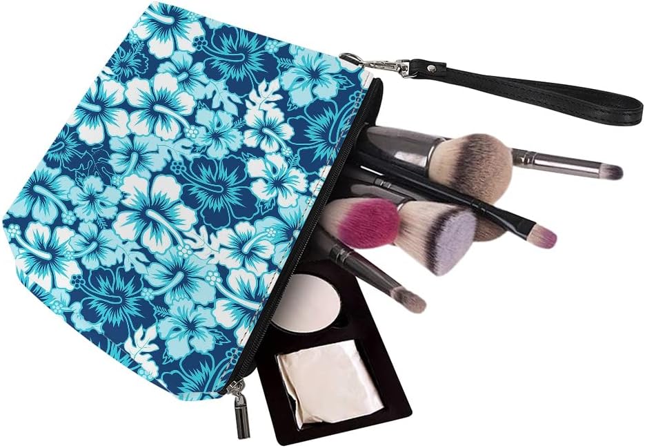 Monedero de flores azules, bolsa de cosméticos de viaje al aire libre, cierre de cremallera, bolsa de maquillaje duradera para mujeres, adolescentes