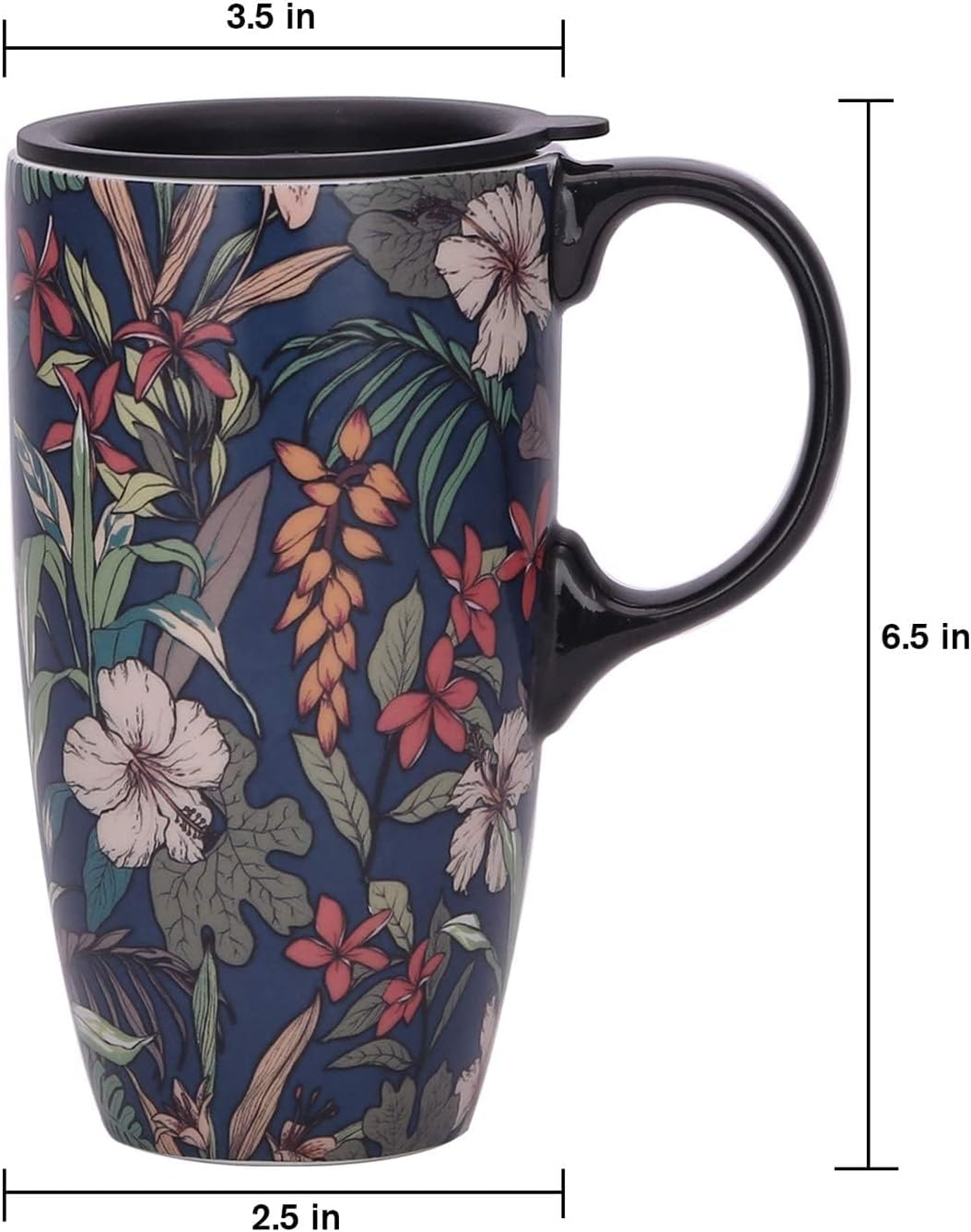 TZSSP Taza de cerámica para café, taza de té de porcelana con tapa, 17 onzas, 2 unidades, azul y negro