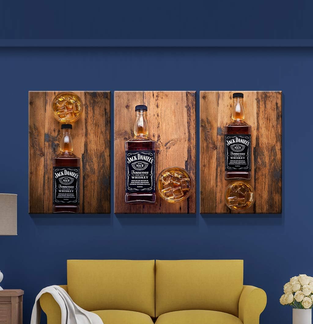 Denozer – 3 piezas de lienzo para pared, diseño vintage de whisky, decoración de pared occidental para cocina, bar, pub – Impresión en lienzo giclée